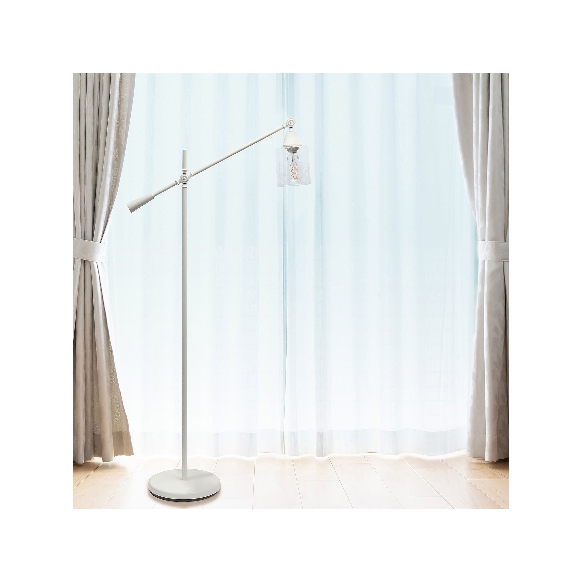 Asstd National Brand Lalia Home Swing Arm Floor Lamp With Clear Glass Cylindrical Shade - WHITE ONE SIZE