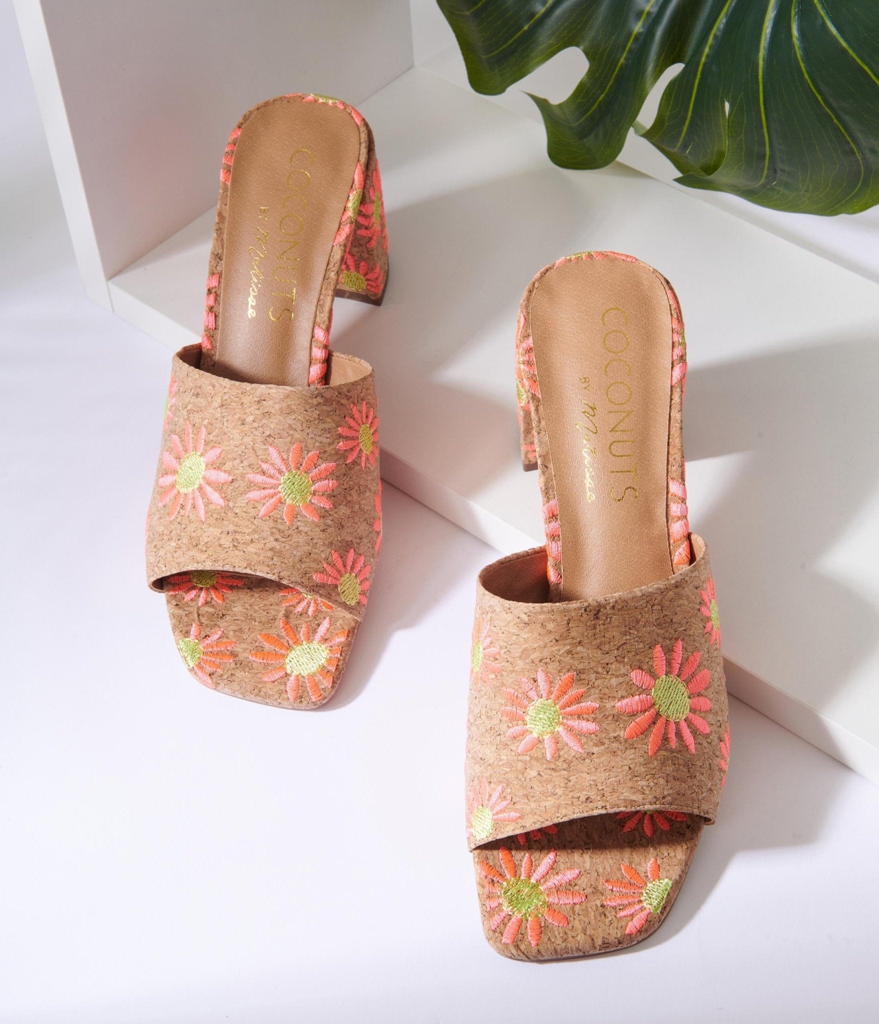 Pink Daisy Cork Mule Heels