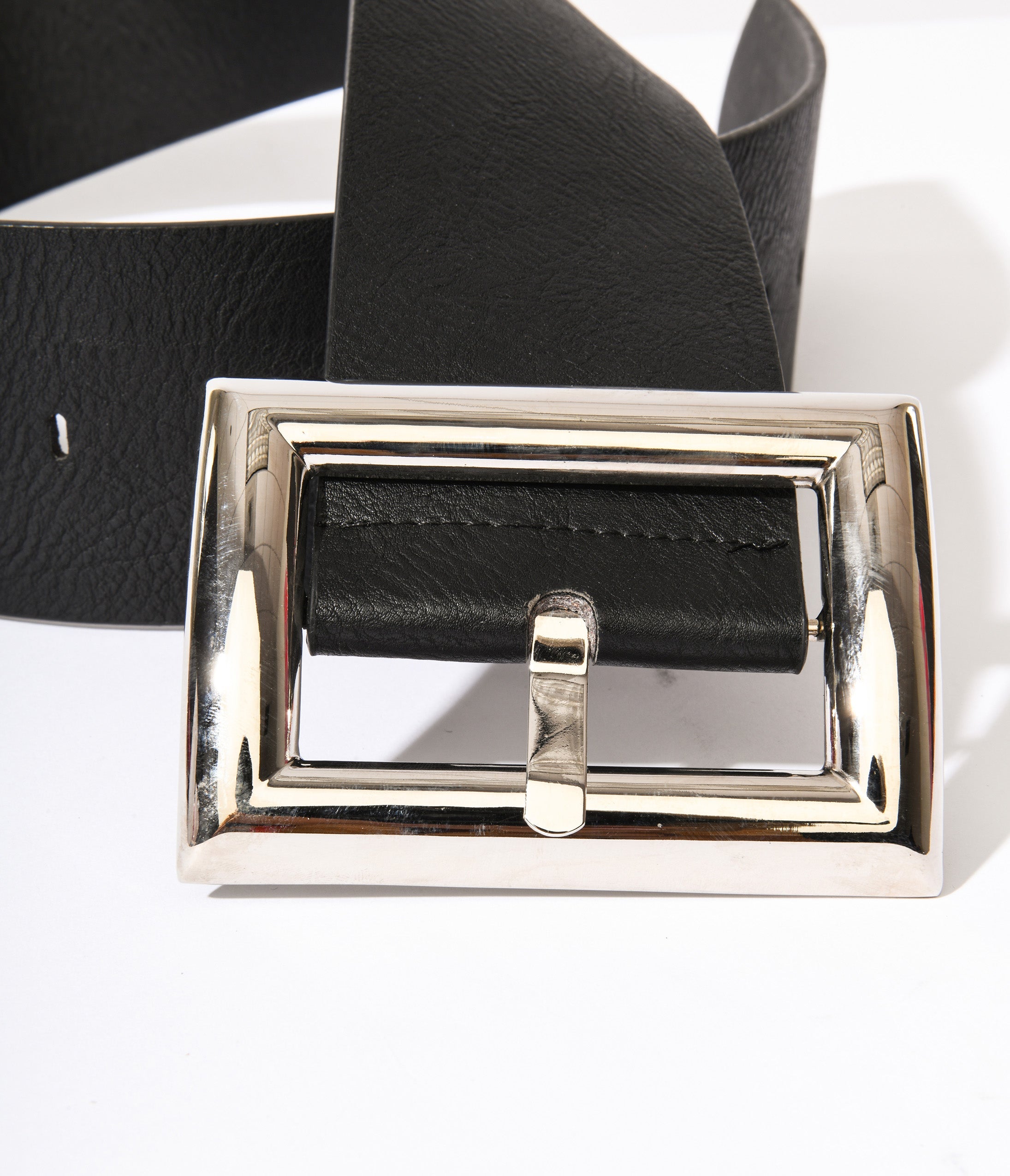 Oversized Silver Buckle Black Chunky Belt