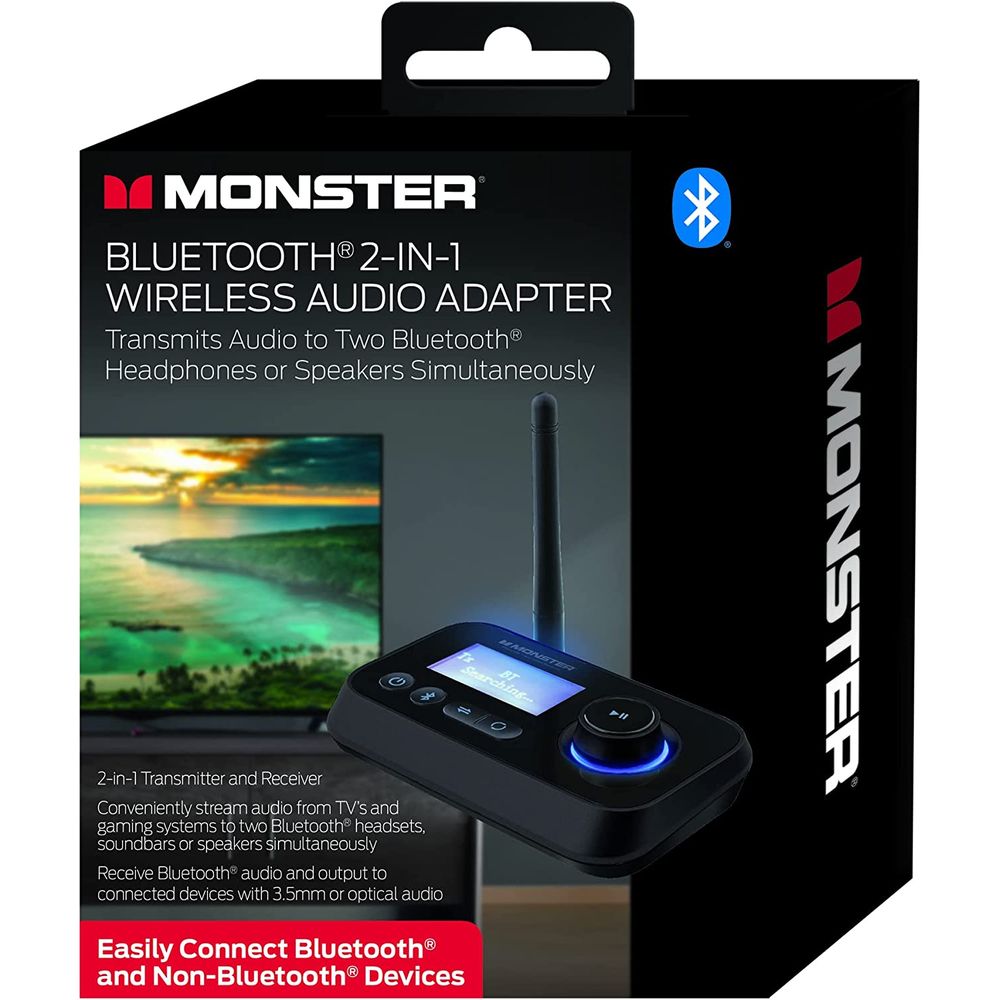 Xtreme Monster 2 in 1 Bluetooth Wireless Audio Adapter, Transmitter/Receiver, Black - Portable