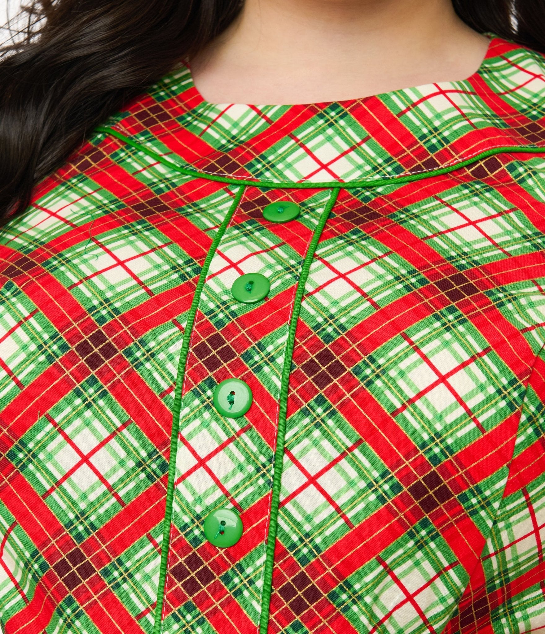 Retrolicious Plus Size 1950s Red Tartan Holiday Elizabeth Swing Dress