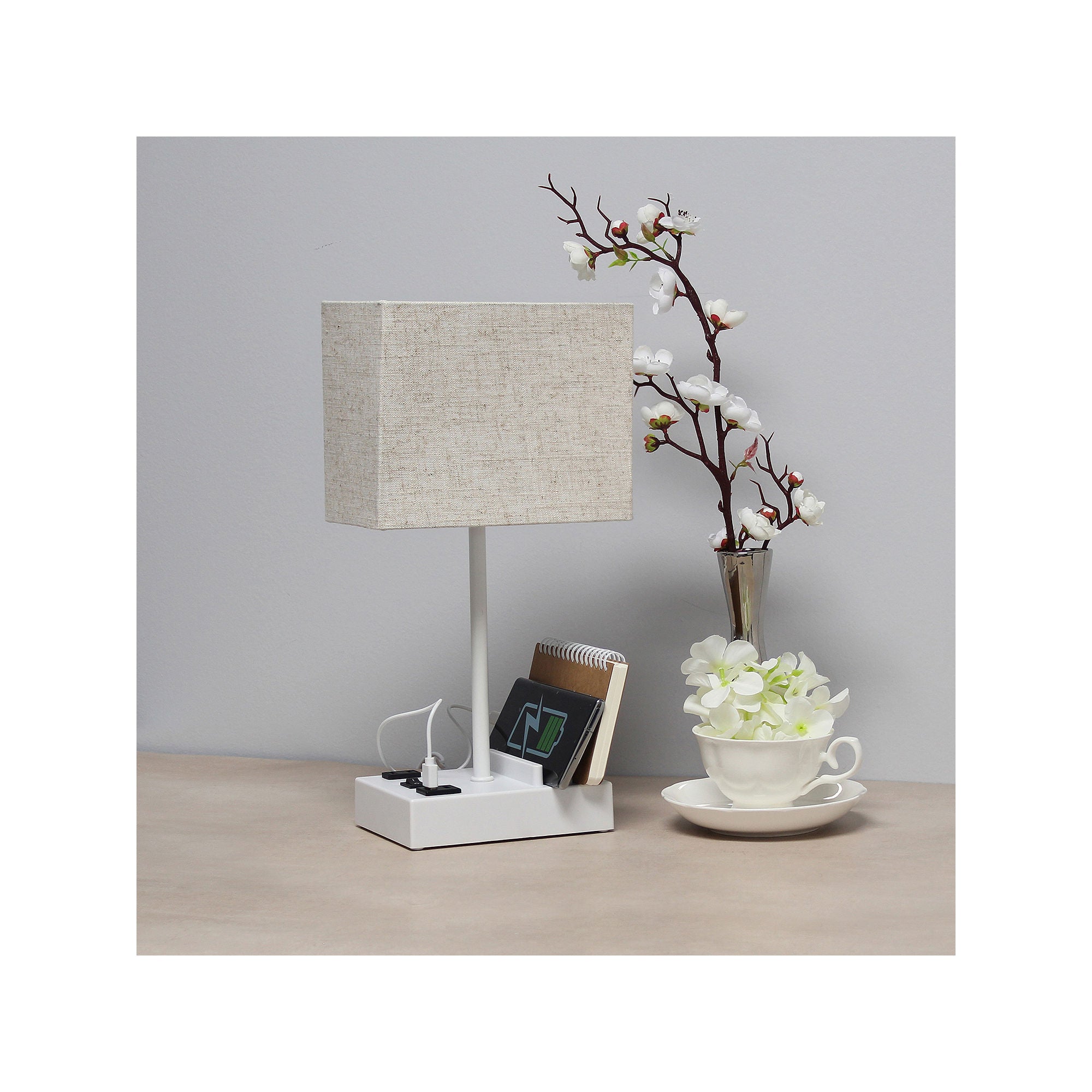 All The Rages Simple Designs 2 Usb Port Plastic Table Lamp LT1110-BGW - WHITE ONE SIZE