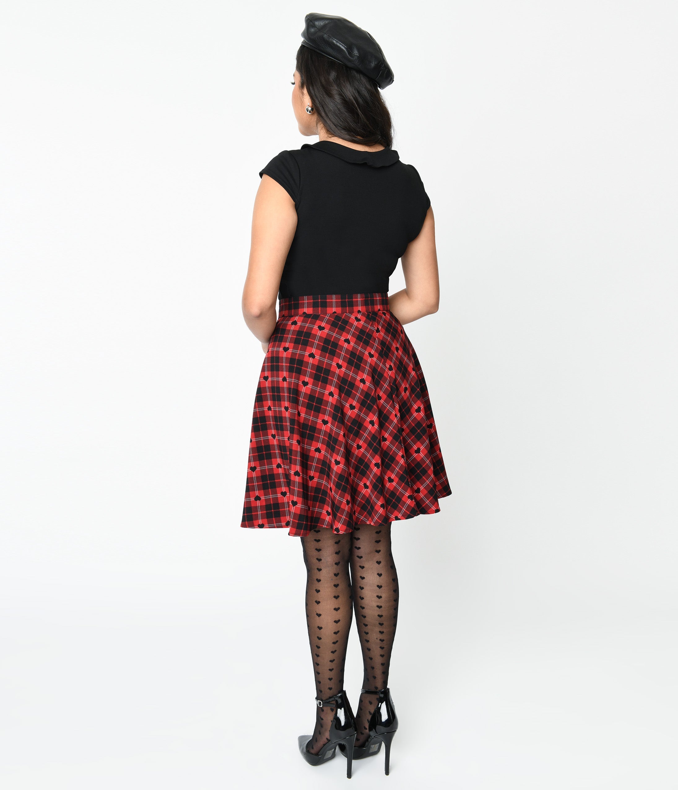 Hell Bunny Red & Black Heart Plaid Date Night Skirt