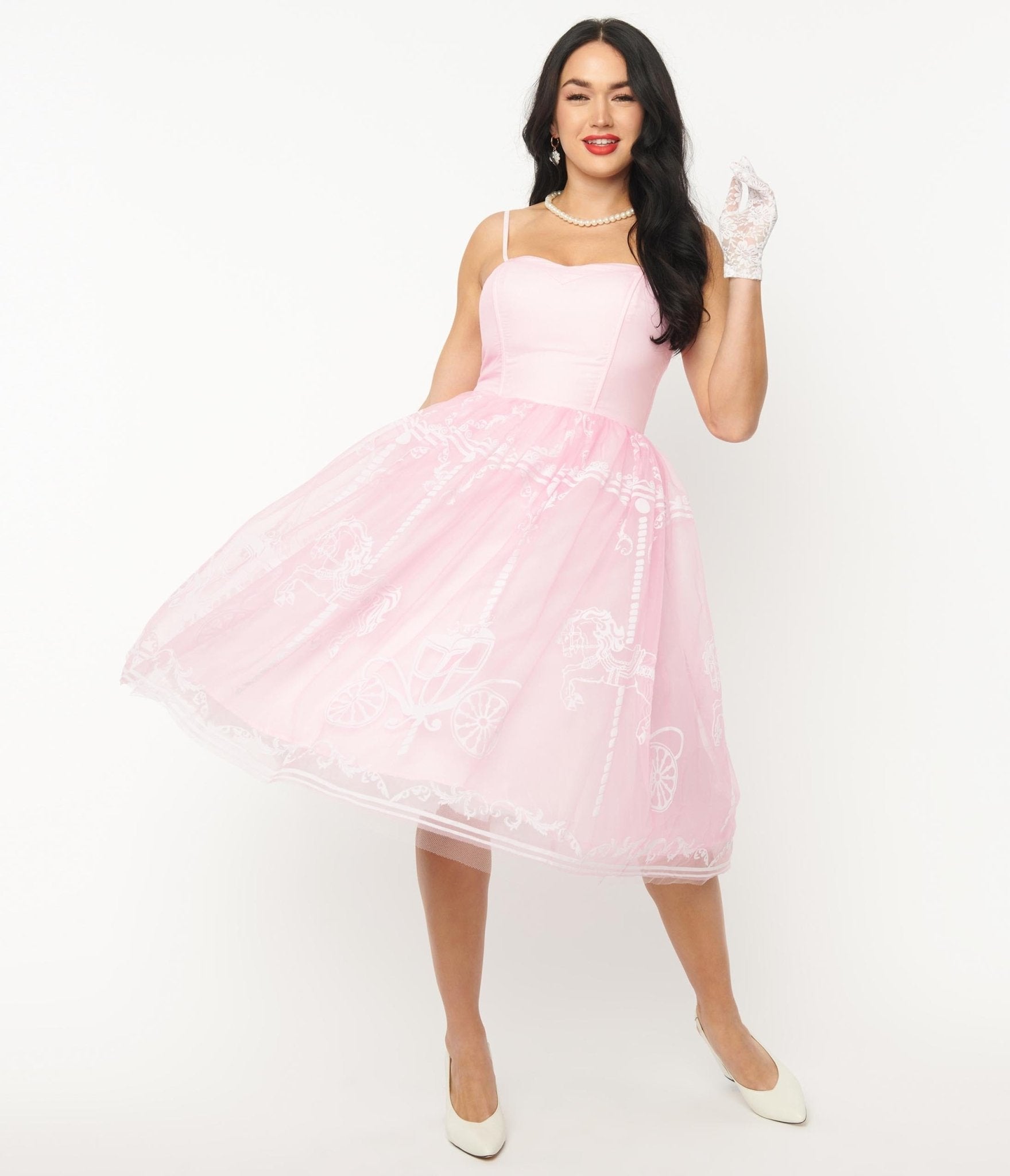 Unique Vintage Pink Carousel Bertie Swing Dress