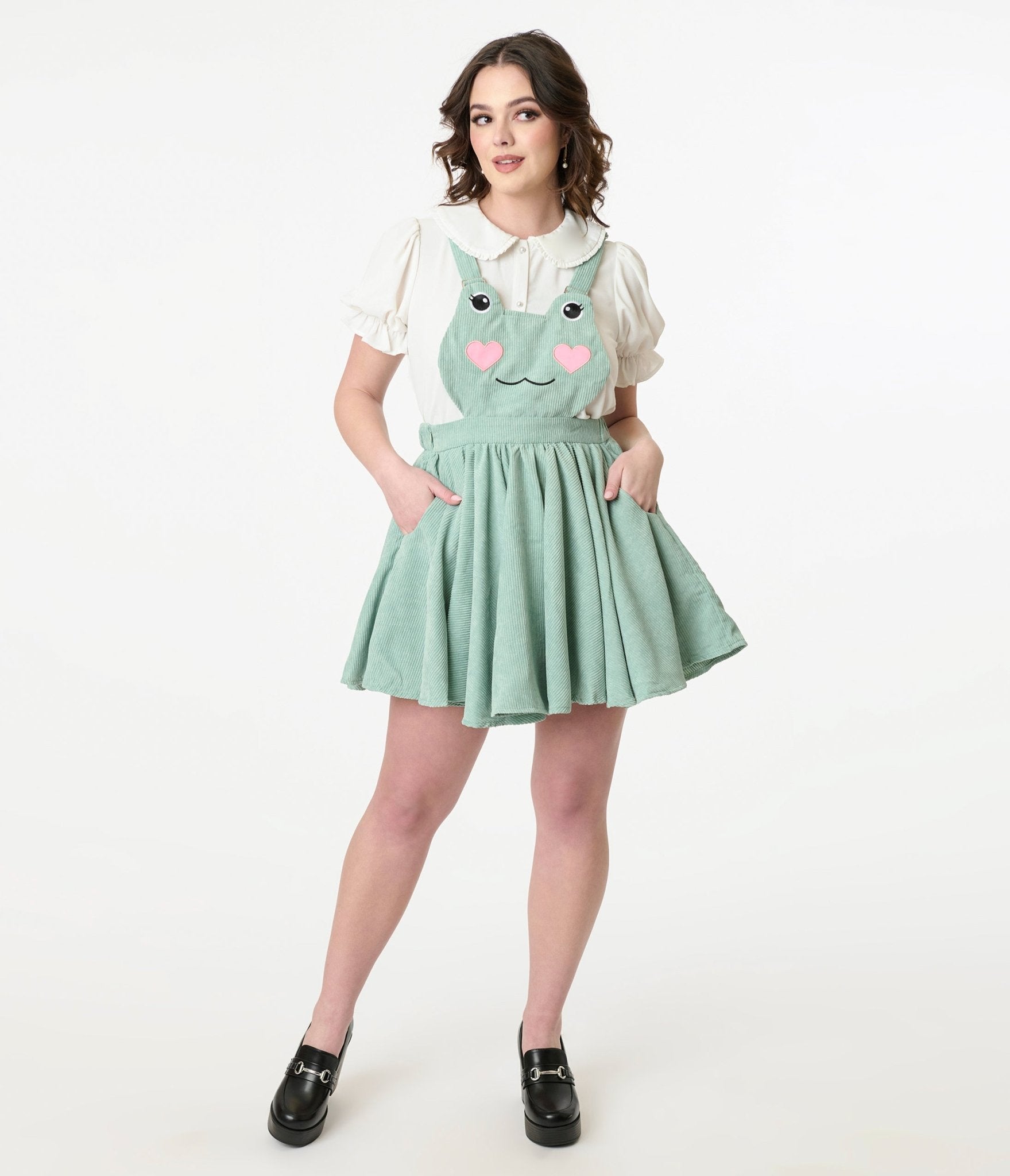 Miss Candyholic Green Frog Corduroy Pinafore