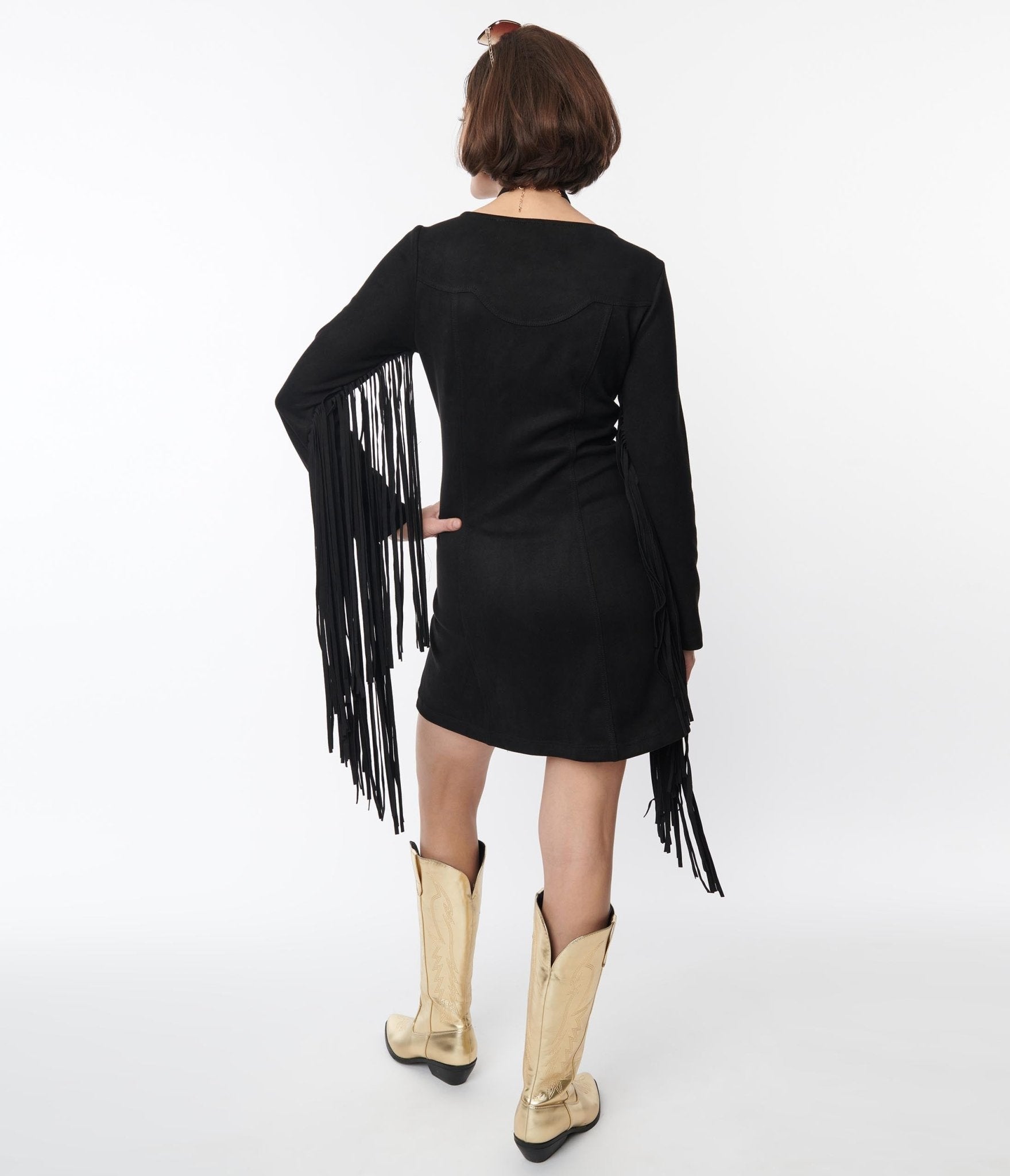 Smak Parlour Black Suede Shift Fringe Dress