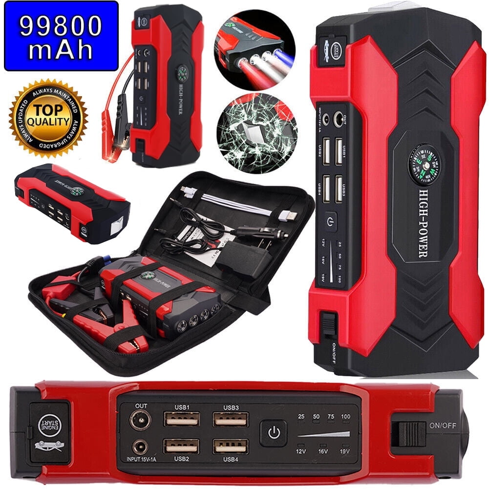 BAOKALER Car Battery Jump Starter 99800mAh Portable Charger Power Bank, Black & Red - Multi-Functional