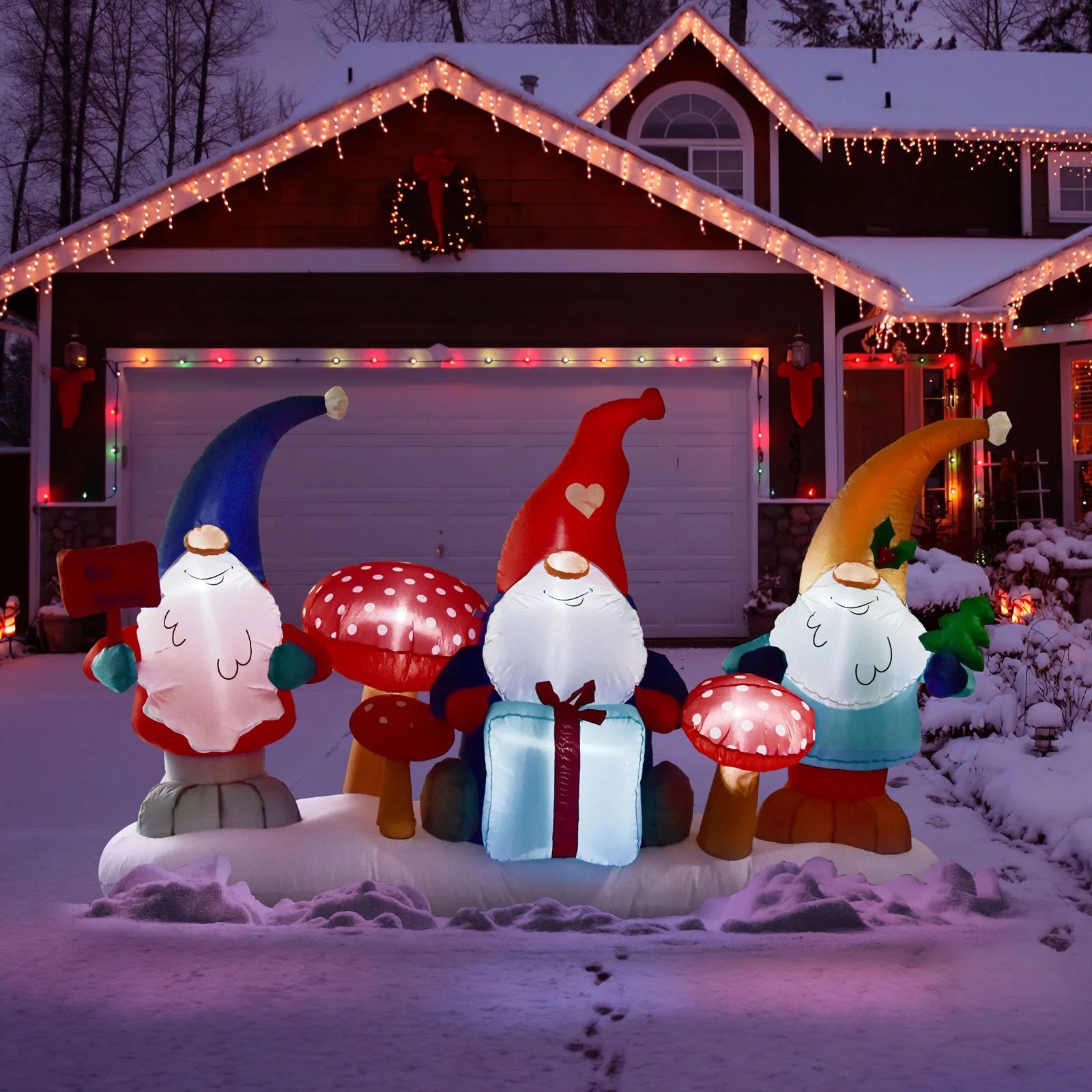 Nifti Nest F-836 Christmas Gnomes Inflatable with Colorful LEDs