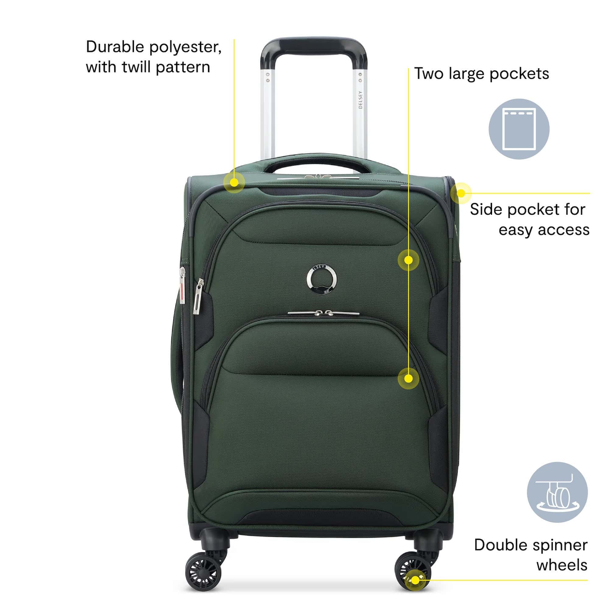 Delsey Paris Sky Max 2.0 21 Softside Spinner Carry-On, Green - Lightweight