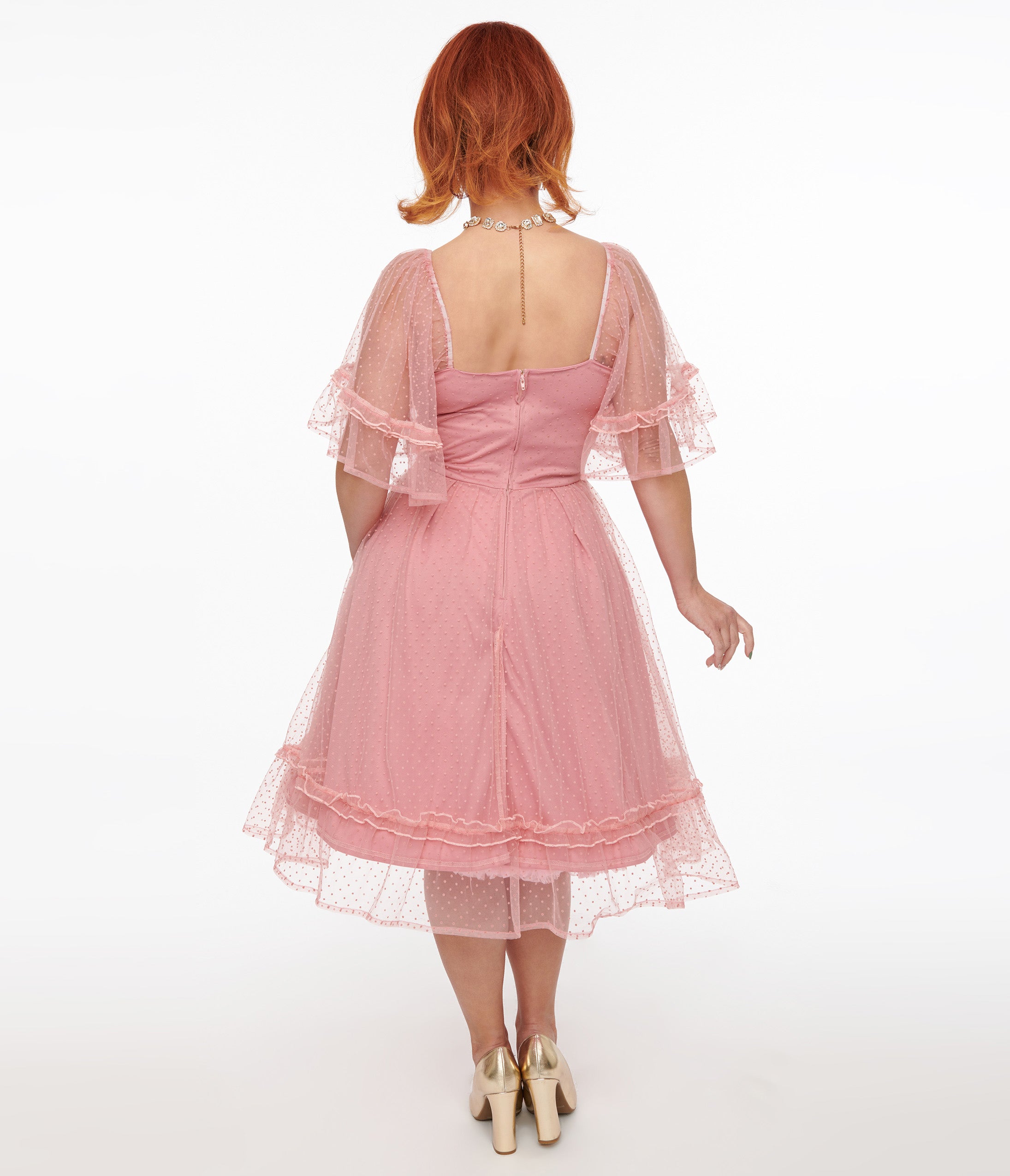 Unique Vintage 1950s Rose Ruffle Sweetheart Swing Dress