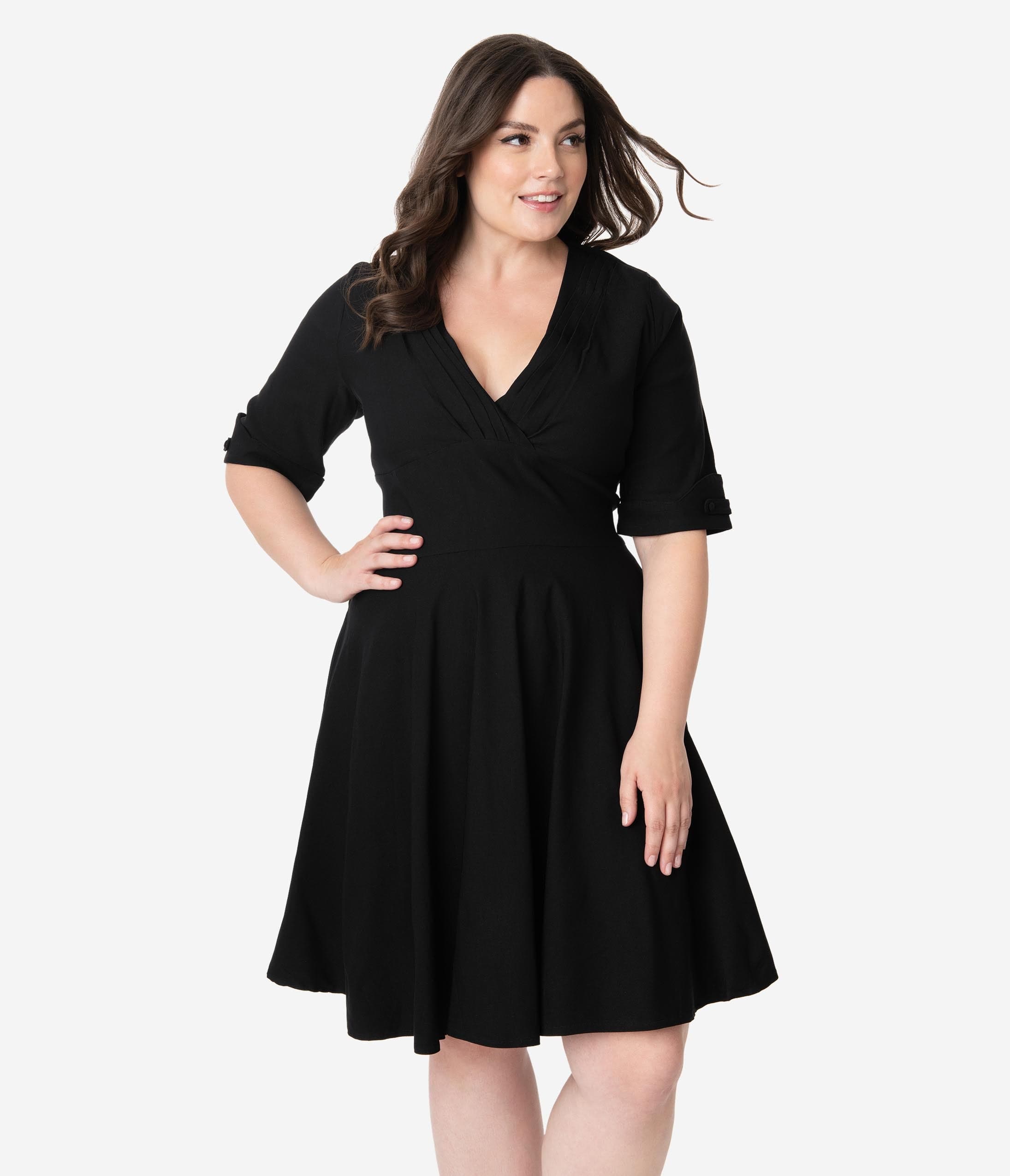 Unique Vintage Plus Size 1950s Black Delores Fit & Flare Dress