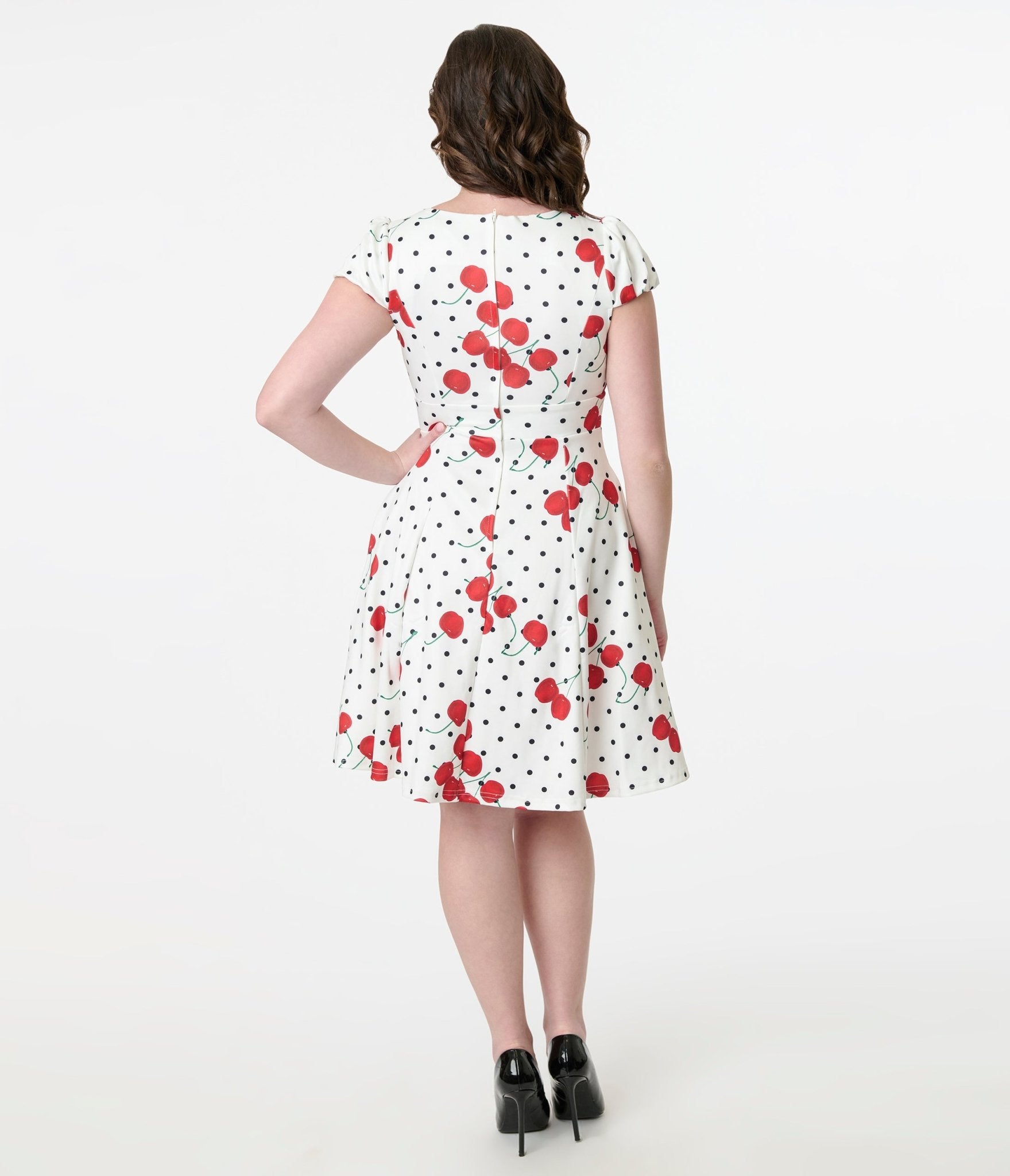 Dolly & Dotty 1950s White Polka Dot Cherry Swing Dress