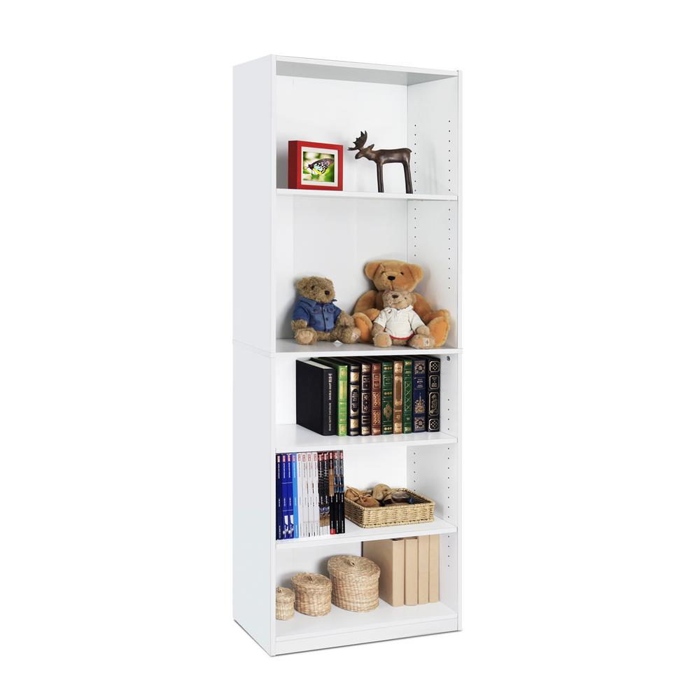 FURINNO Jaya Simple Home 5-Shelf Bookcase, White