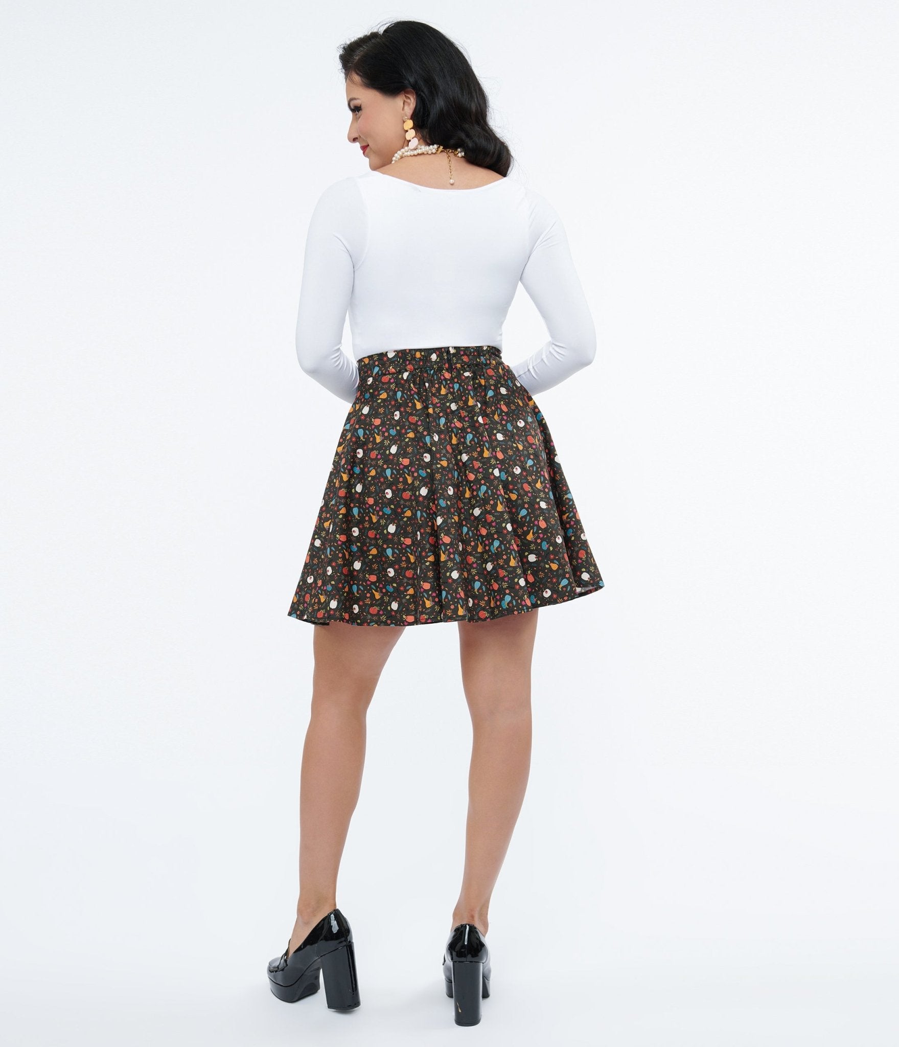 Retrolicious 1950s Black Pumpkin Print Skater Skirt