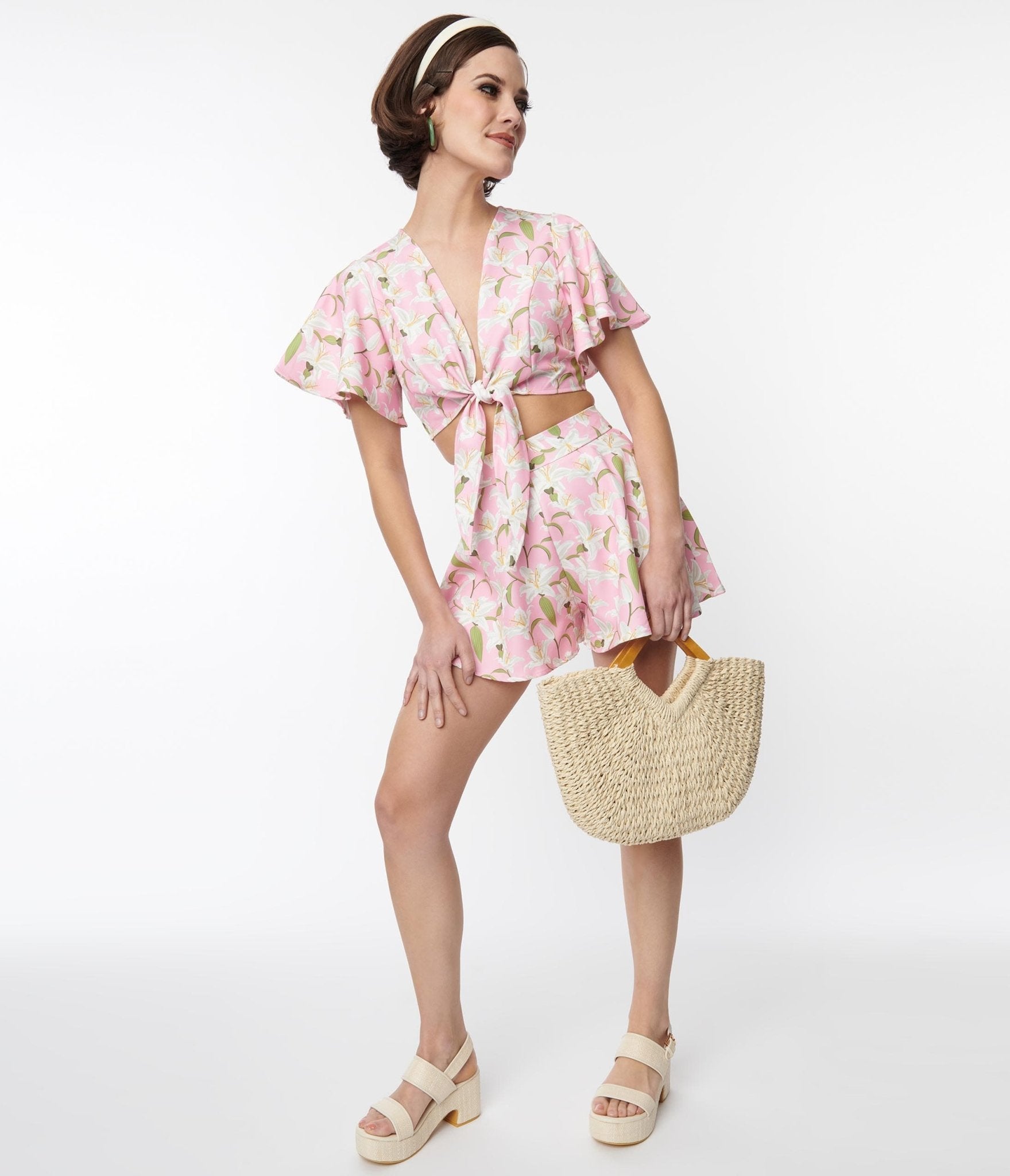 Pink & White Lilies Bama Breeze Top & Shorts Set