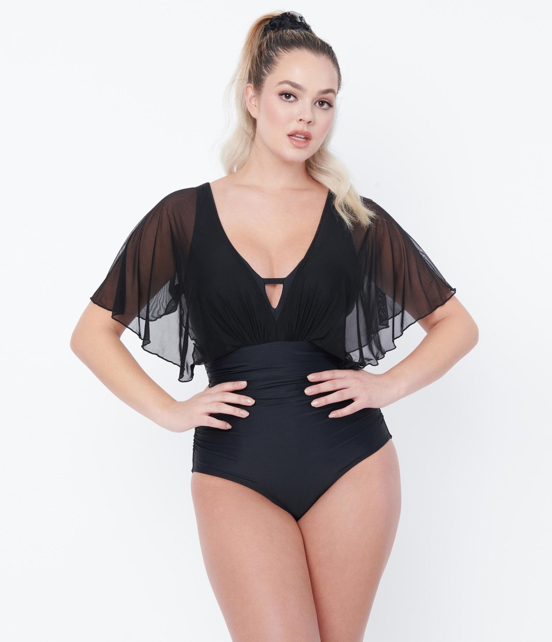 Unique Vintage Black Mesh Sleeved Torrey Swimsuit