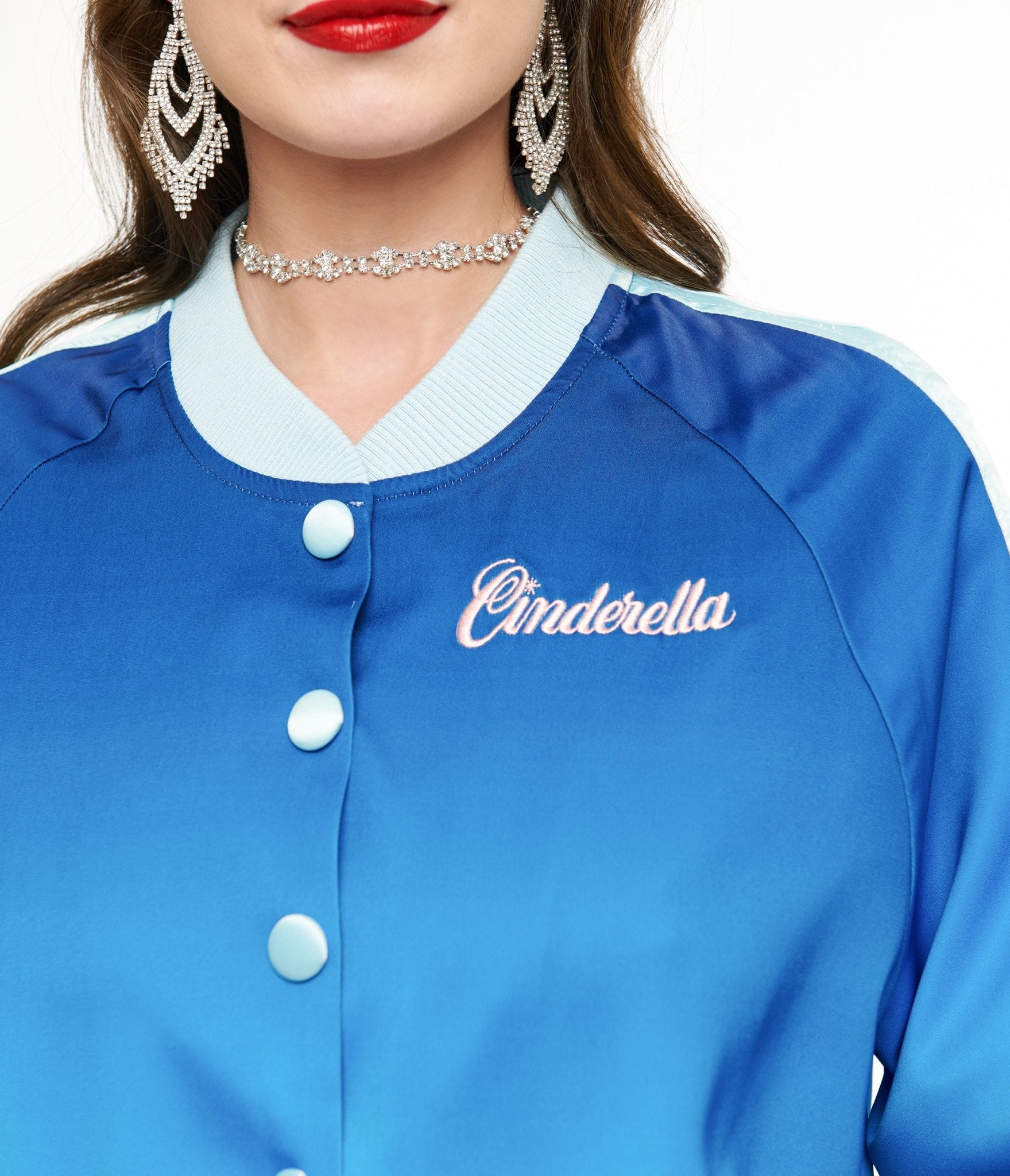 Disney Princess collection by Unique Vintage Cinderella Blue Ombre Long Sleeve Bomber Jacket