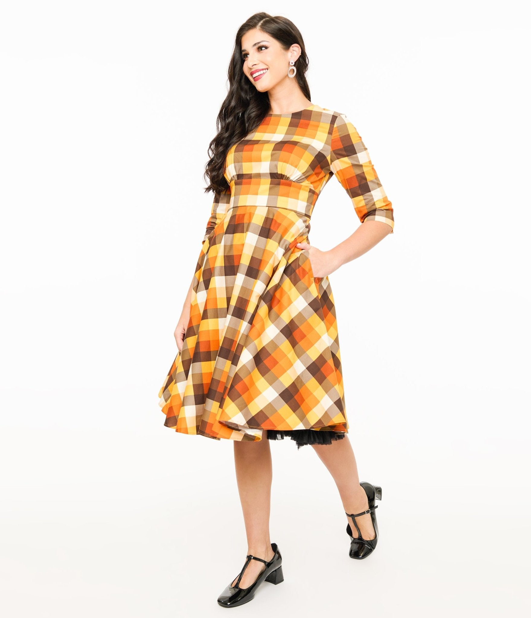 Hell Bunny 1950s Autumn Check Cotton Darlene Swing Dress