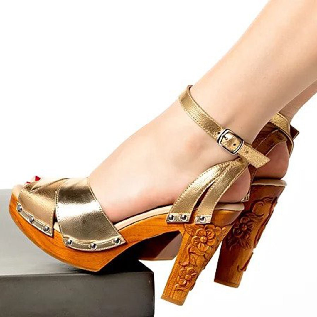 Lucky Lou Shoes Blossom Gilda Gold Leather Heels