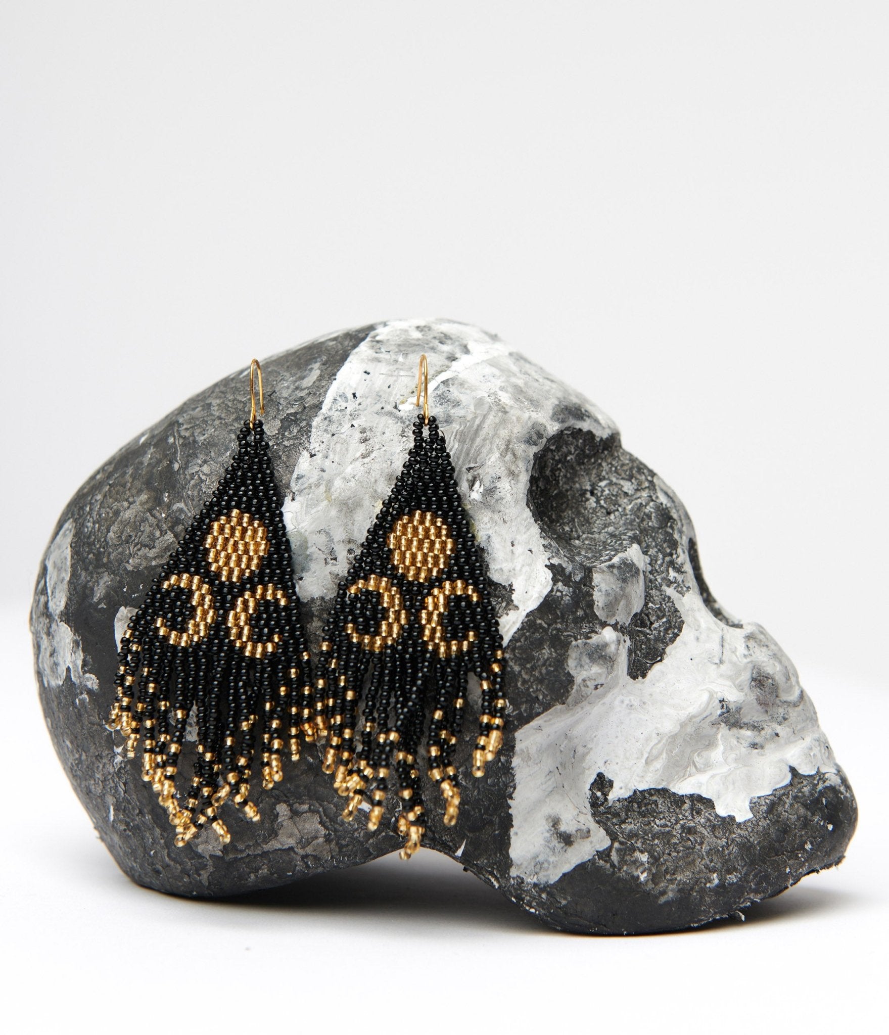 Black & Gold Lunar Reflections Beaded Earrings