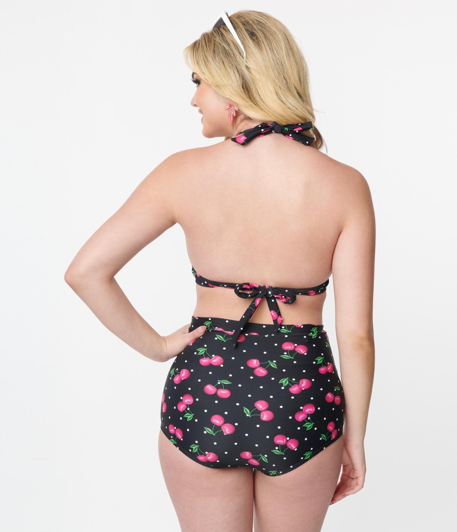 Unique Vintage 1950s Black & Hot Pink Cherry Pin Dot Monroe Swim Bottom