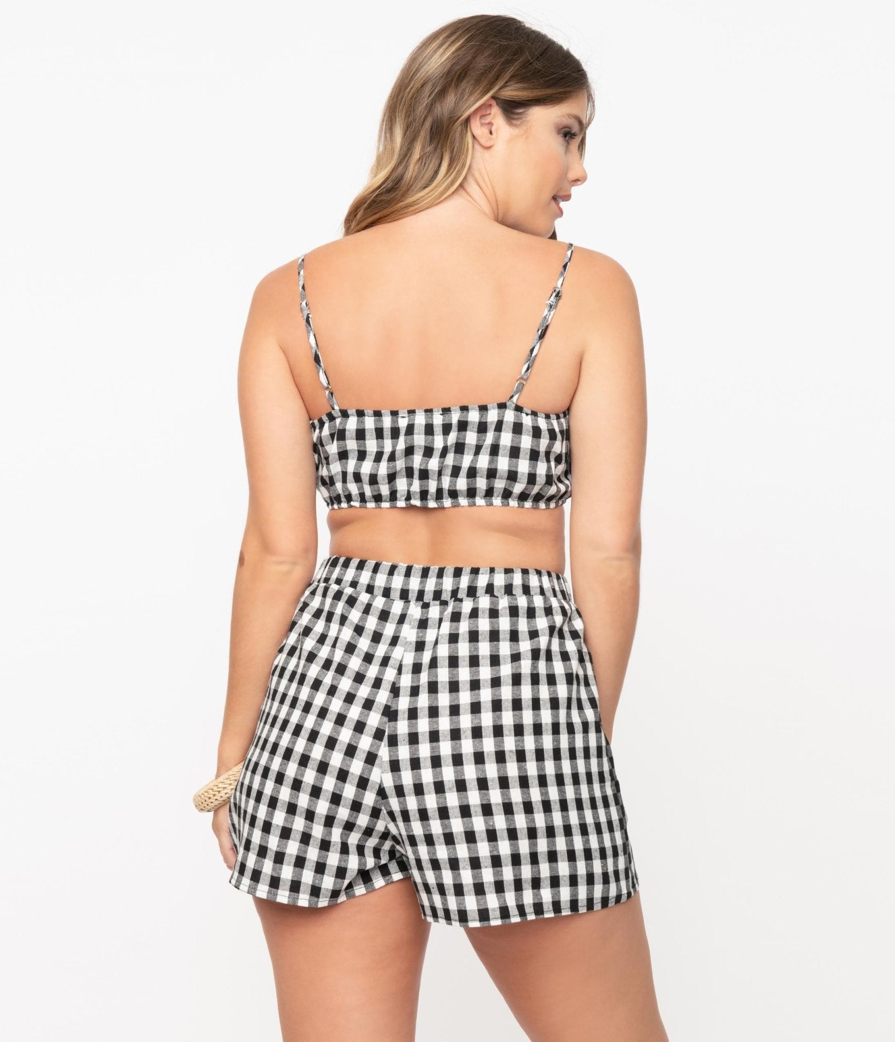 1970s Black & White Gingham Crop Top