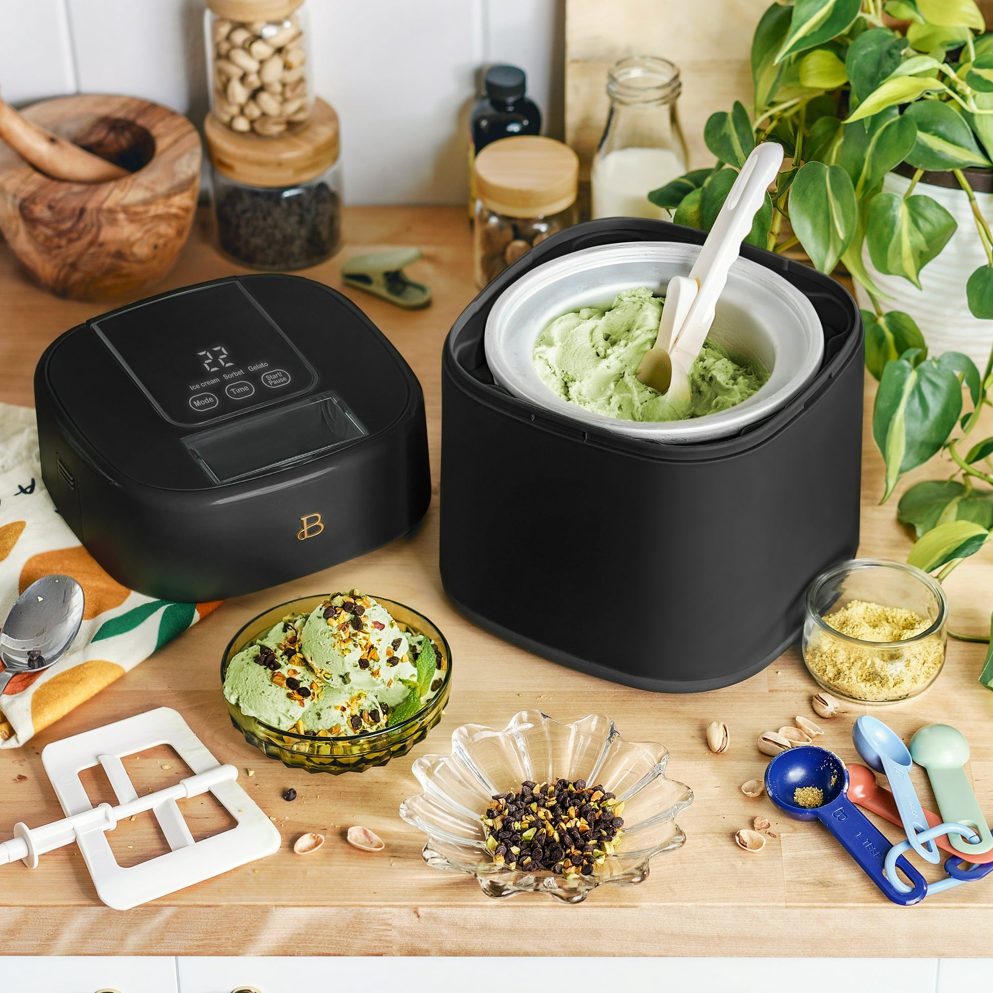 Beautiful 19271 by Drew Barrymore 1.5QT Ice Cream Maker with TouchActivated Display, Black Sesame