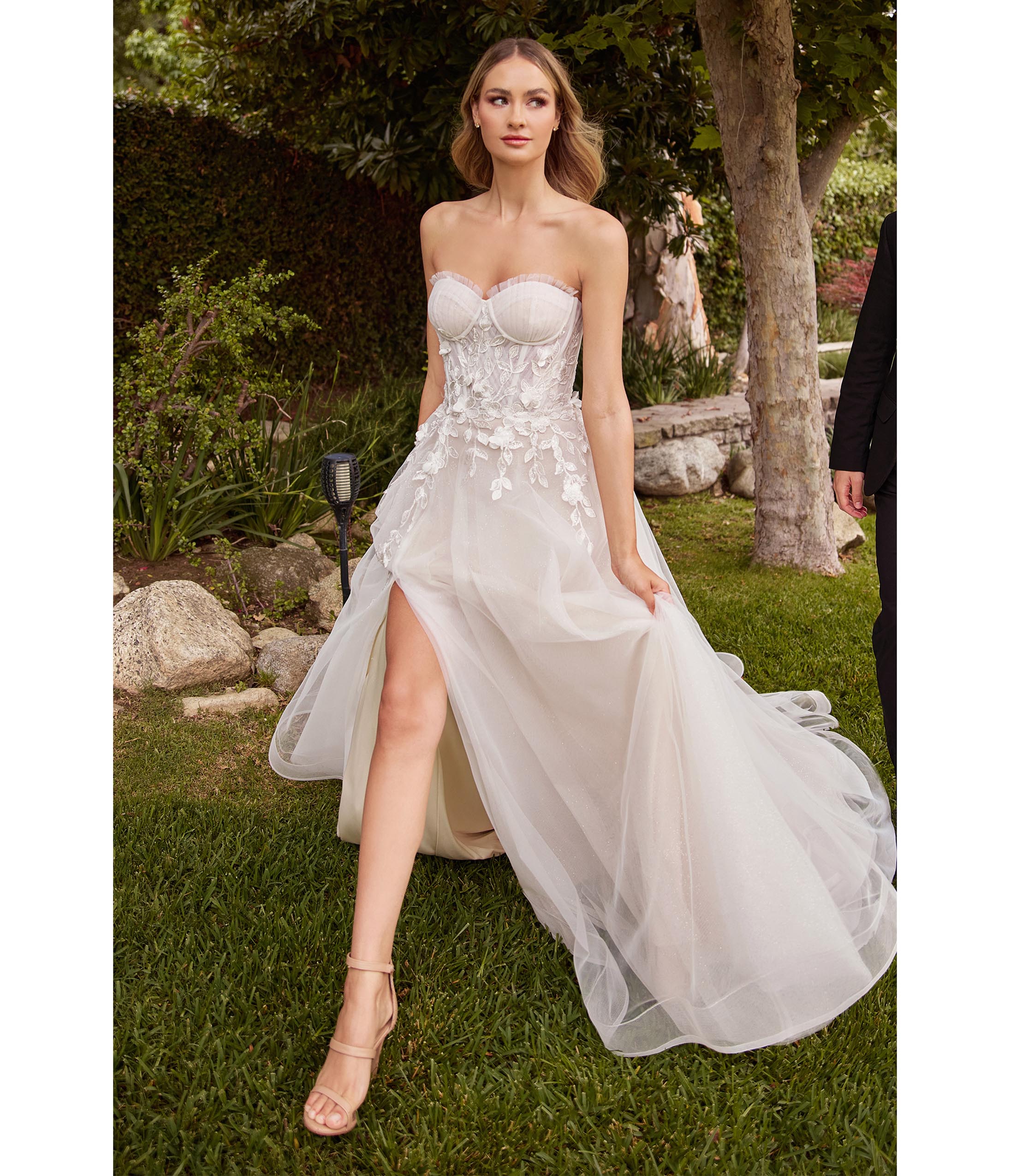 Ladivine by Cinderella Divine Off White Floral Strapless Bridal Gown with Gloves