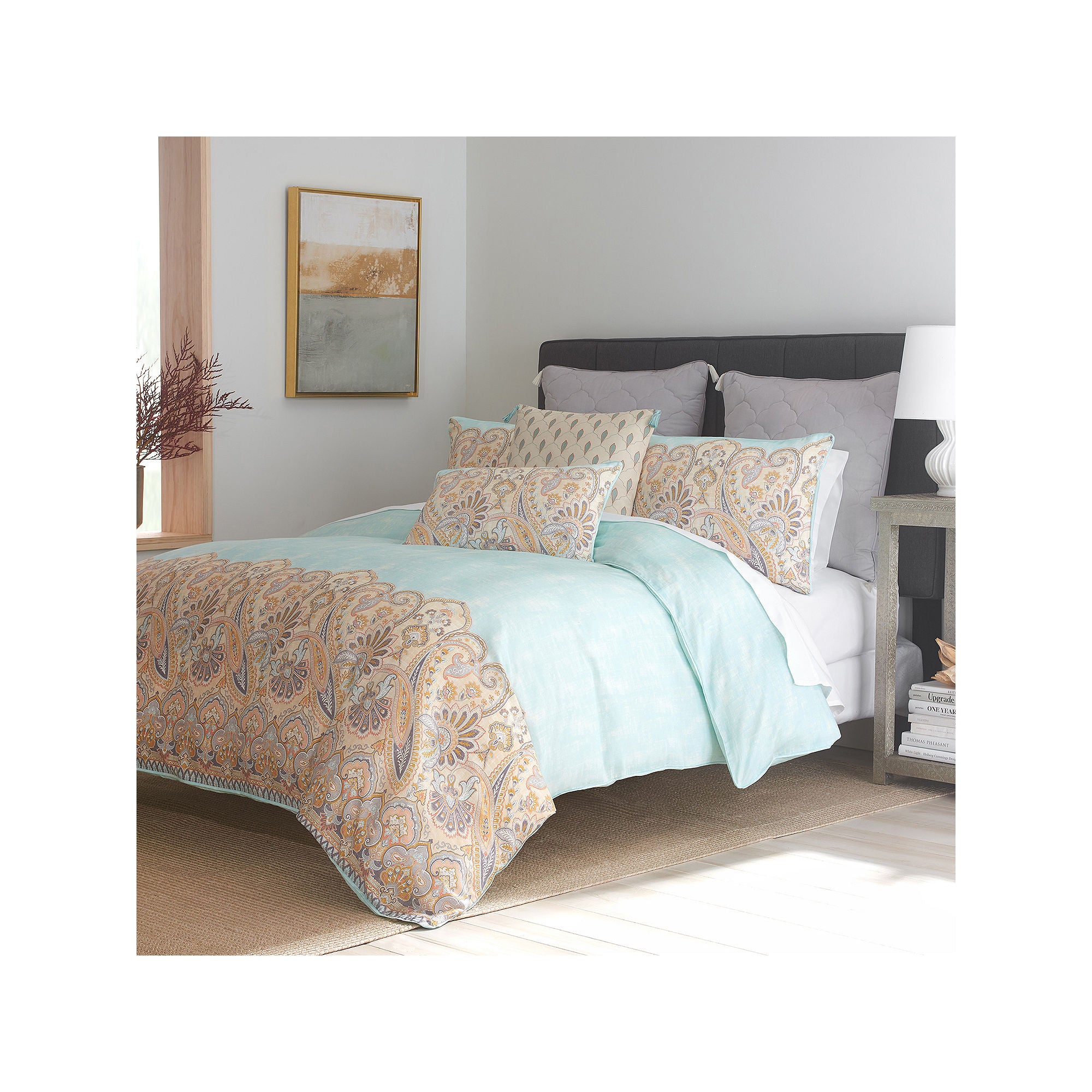 Heirlooms Of India Puri 3-Pc. Floral Midweight Reversible Comforter Set - Blue Beige