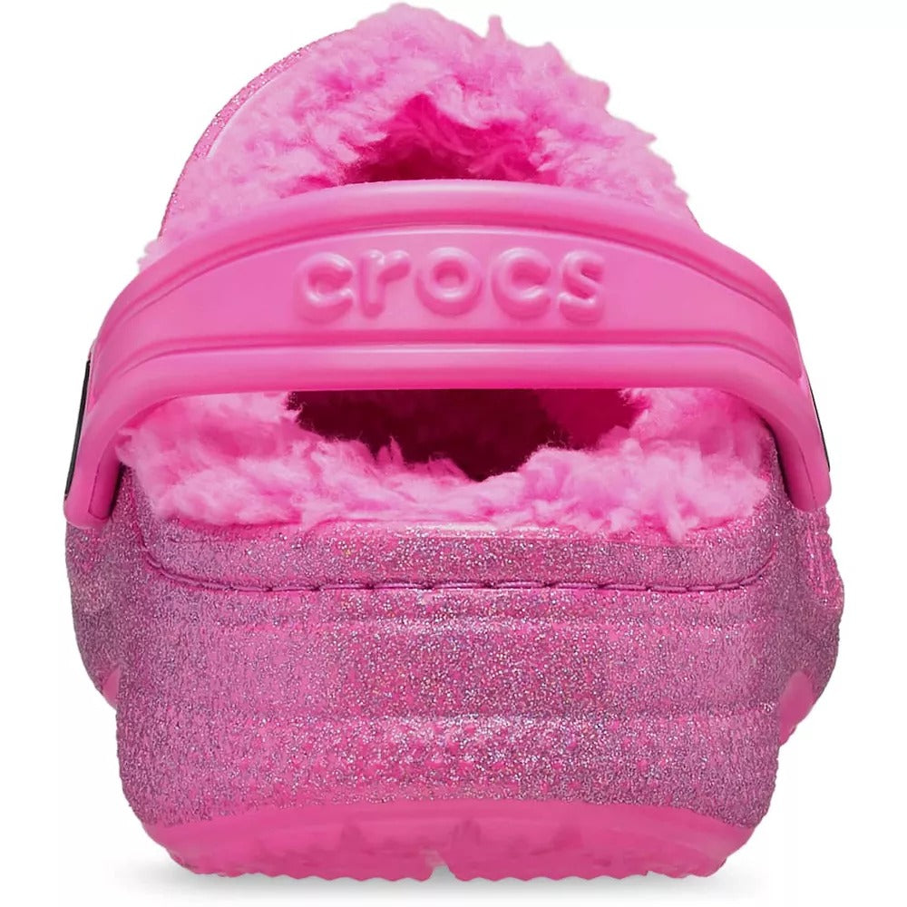 Crocs 207656-6QQ-J3 Kids Baya Lined Glitter Clog Slippers, Electric Pink, J3