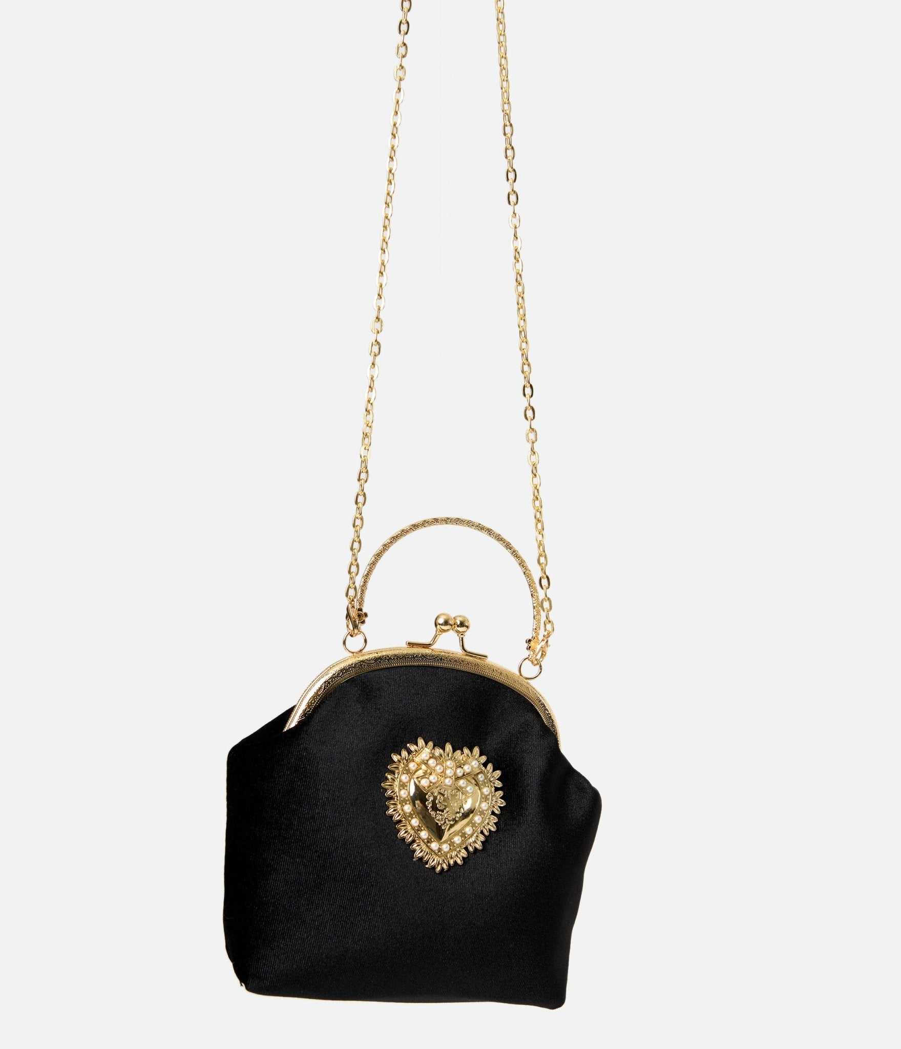 PinRock Shop Black Velvet & Gold Heart Handbag