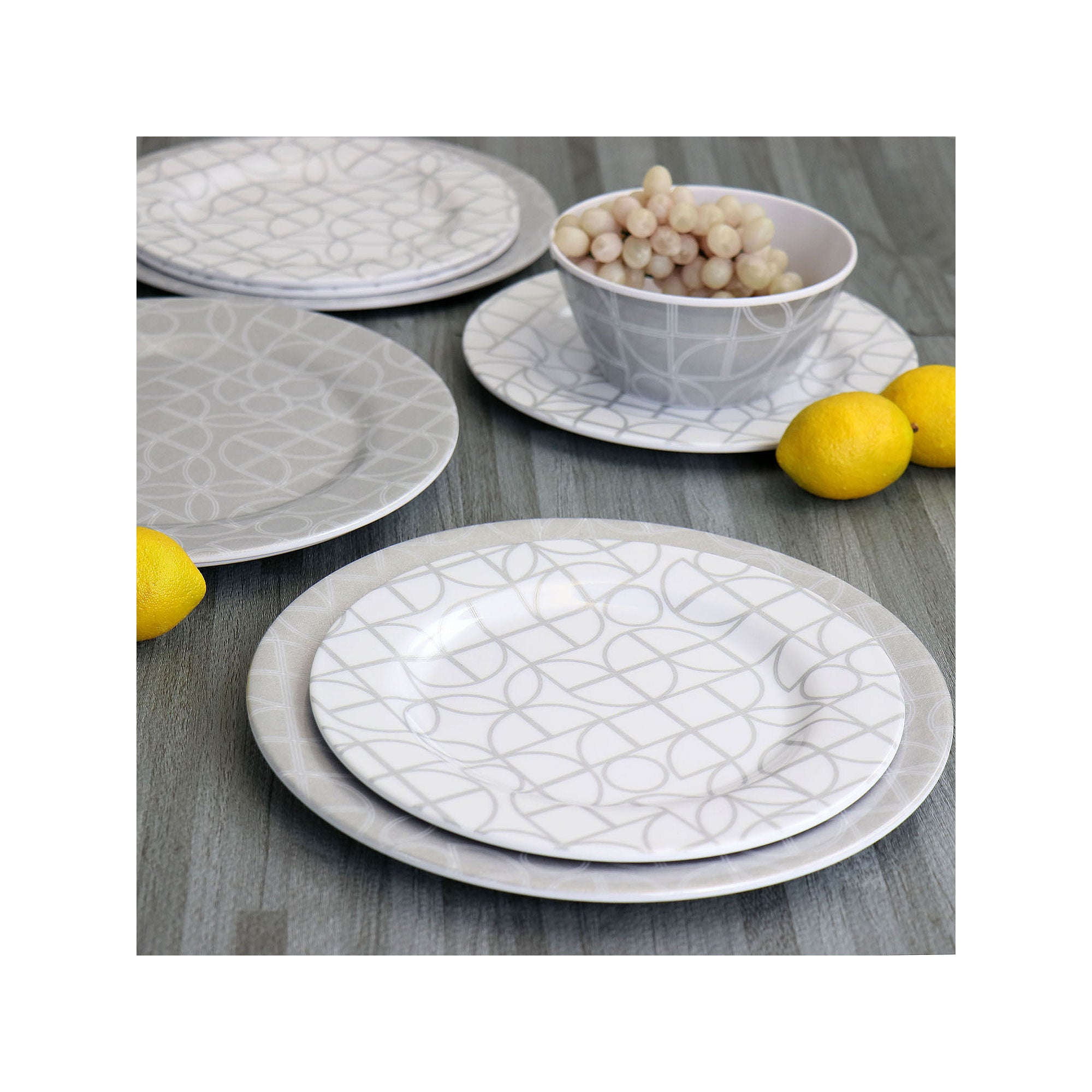 Gibson 12-Pc. Melamine Dinnerware Set 975118649M - GRAY ONE SIZE