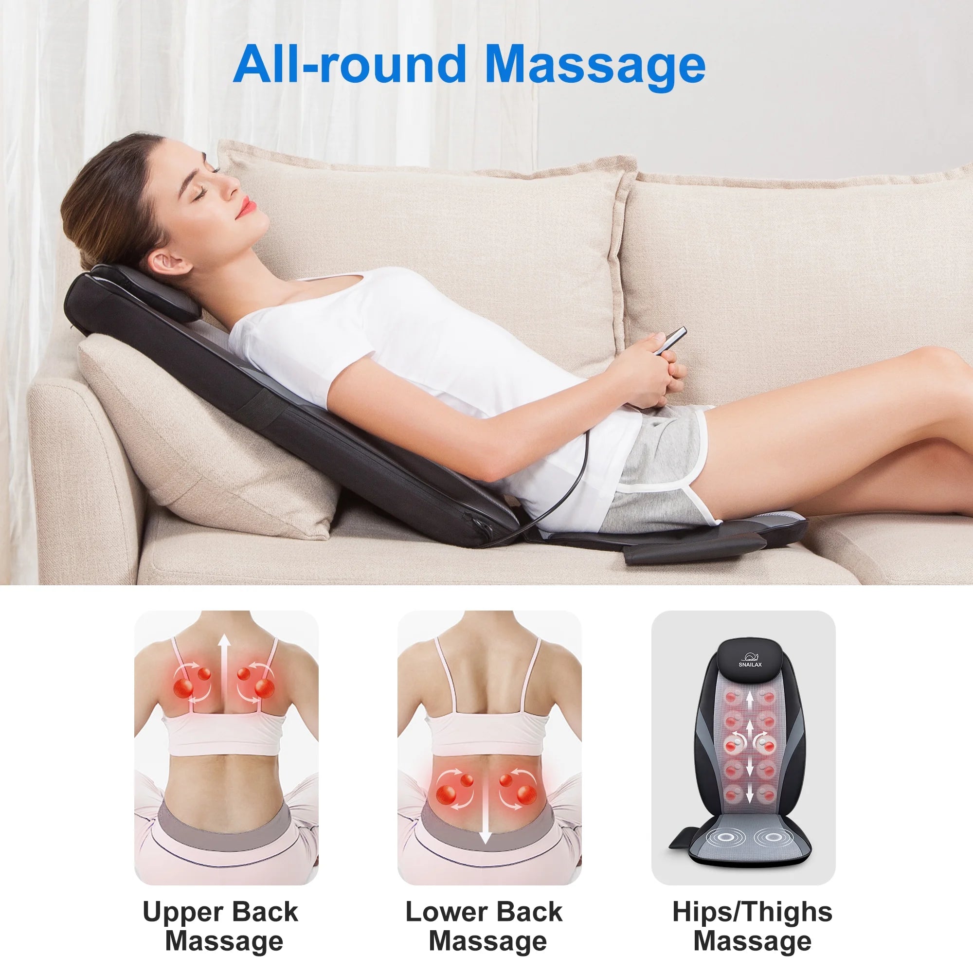 Snailax 22WM056 2D/3D Seat Cushion Neck Back Massager With Heat