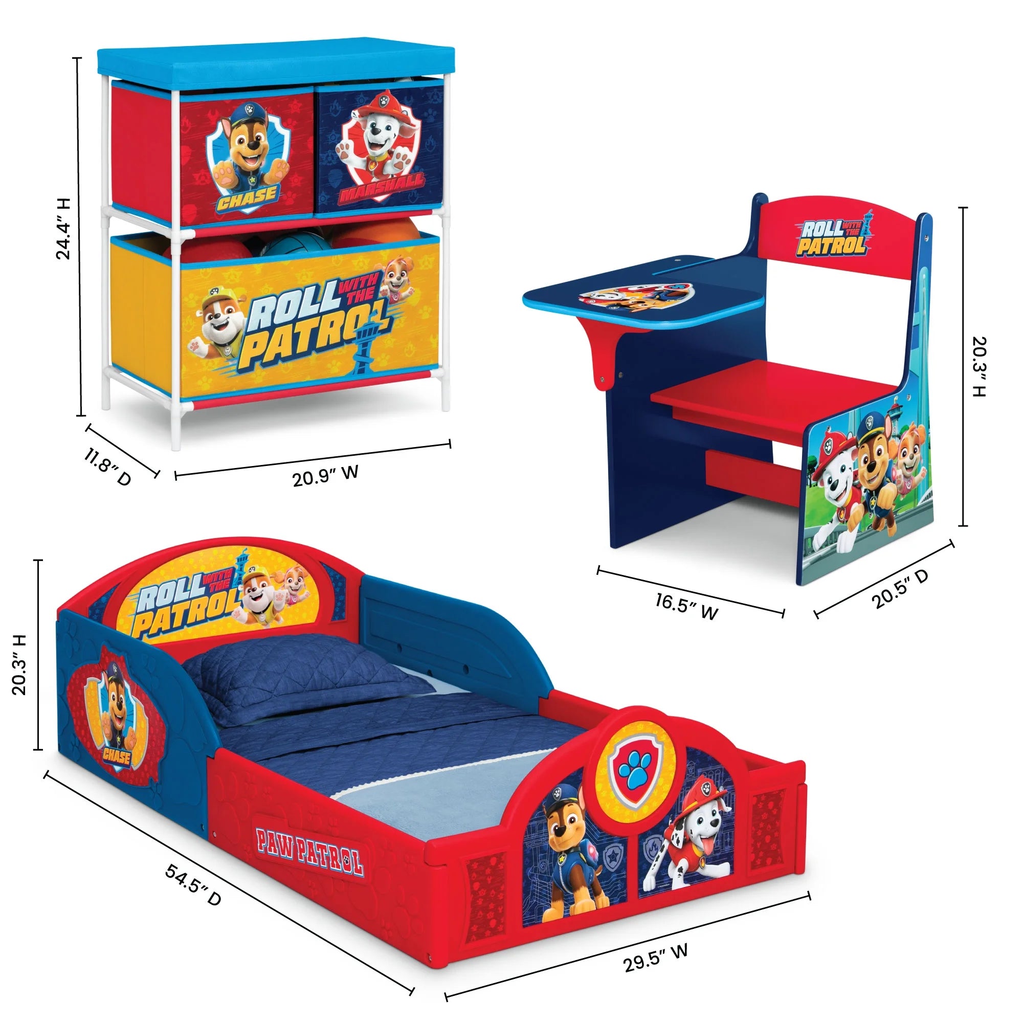 PAW Patrol 99782PW-1121 3-Piece Toddler Bedroom Set by Delta Children, Blue