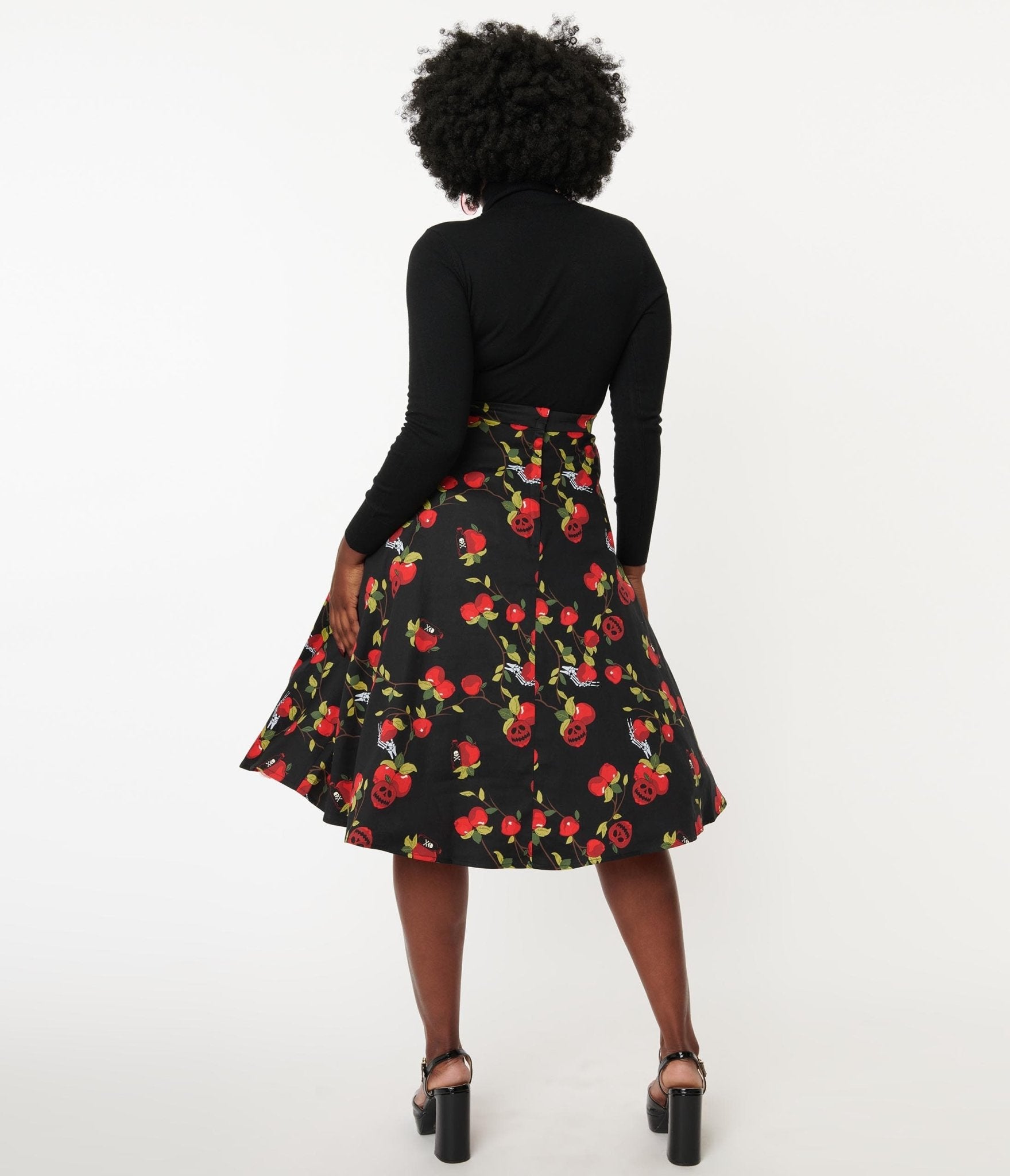 Collectif Black & Red Deathly Apples Cassie Swing Skirt