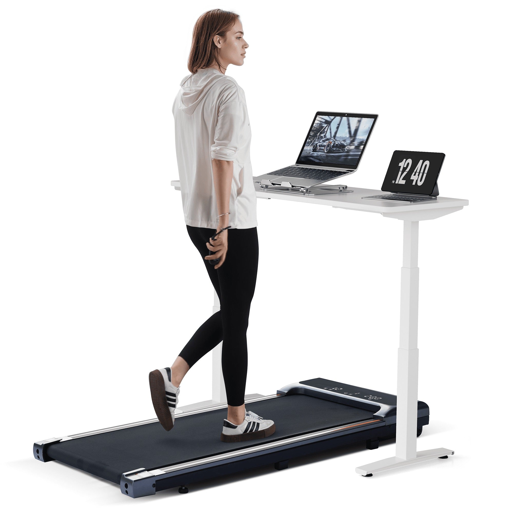 Naipo TM-XM101 Under Desk Treadmill w/Remote Control Lightweight 2 in 1 Exercise Treadmill 0.6-3.8 Speed