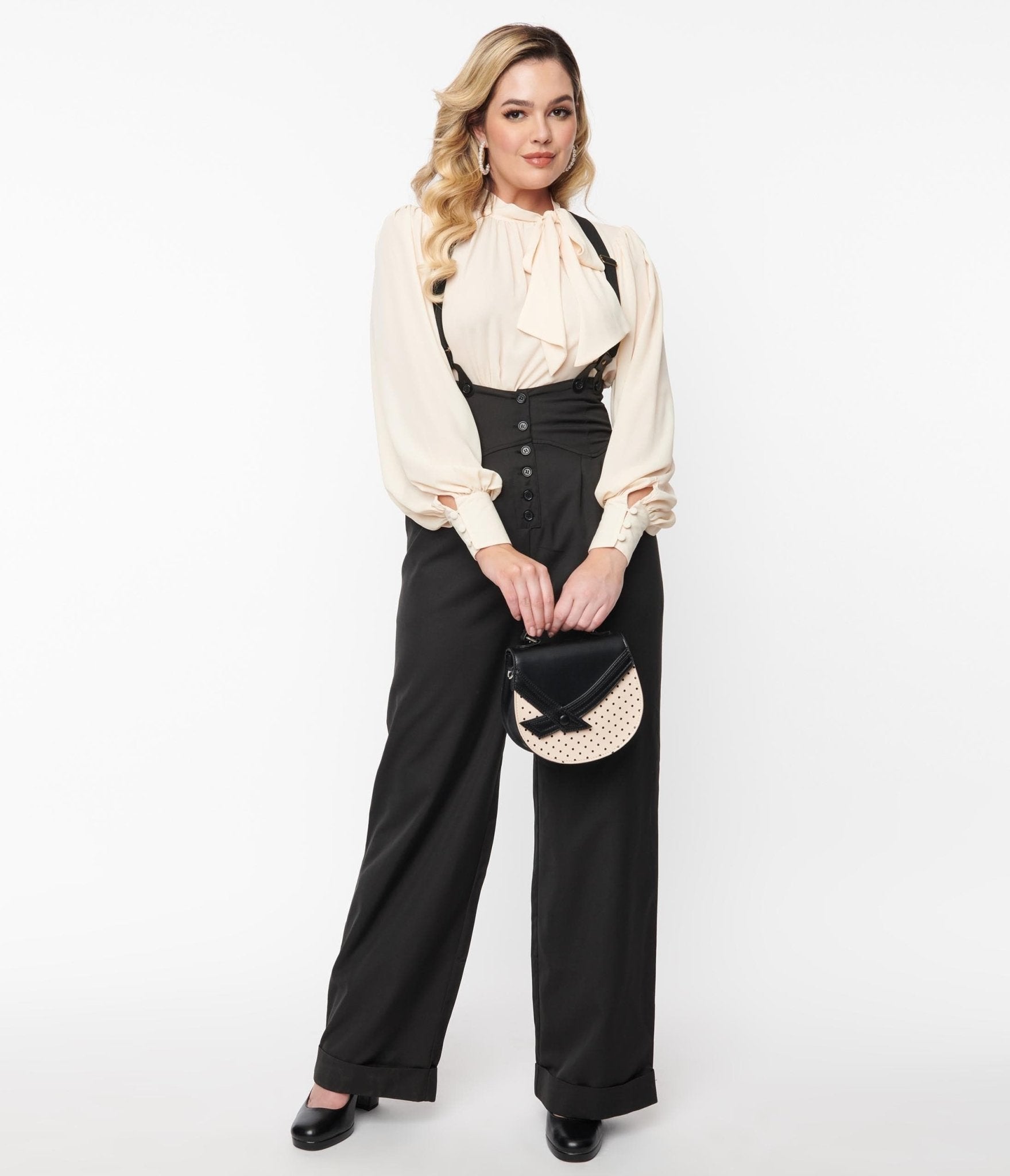 Unique Vintage 1930s Black Thelma Suspender Pants