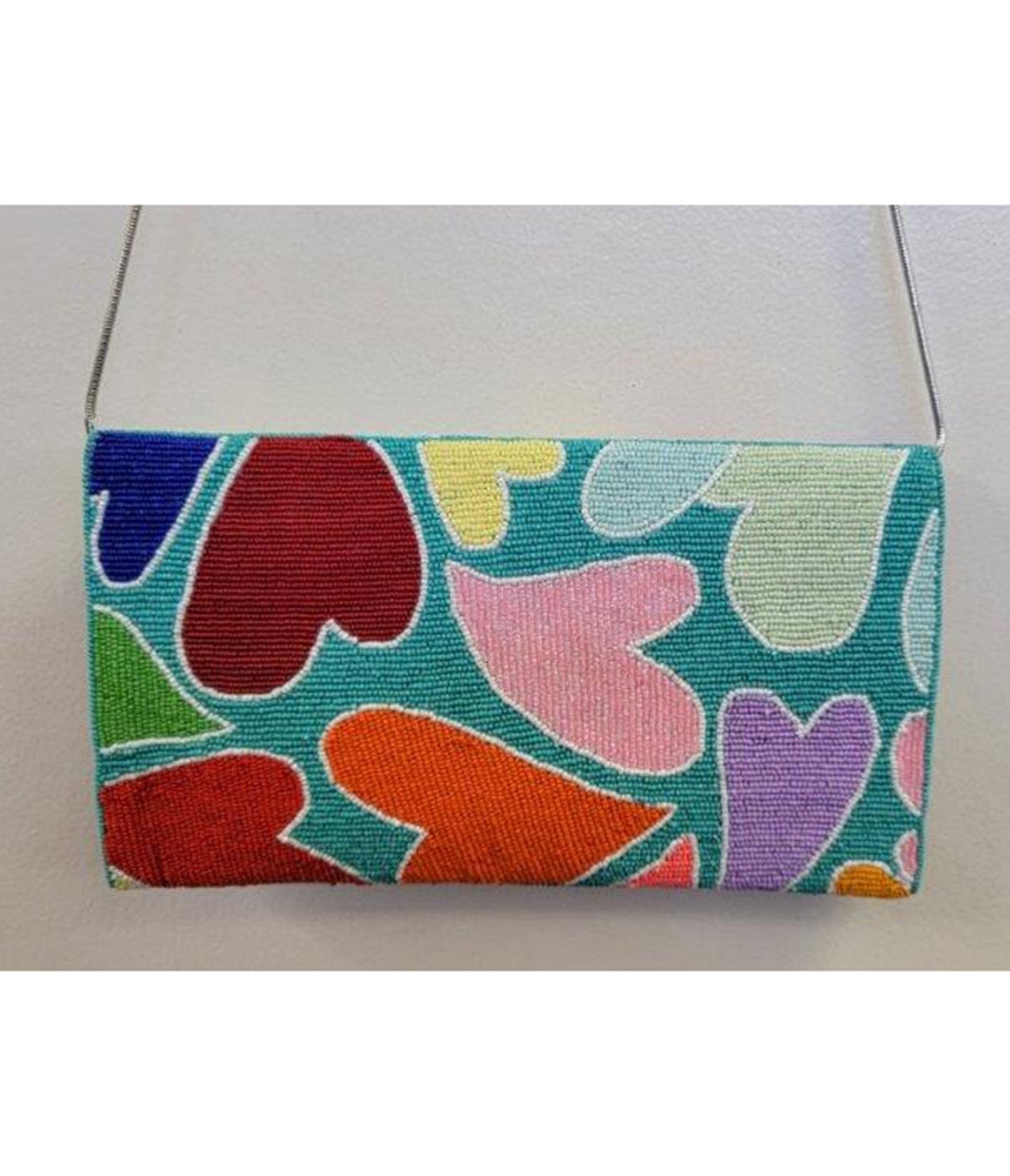 Rainbow Heart Beaded Clutch