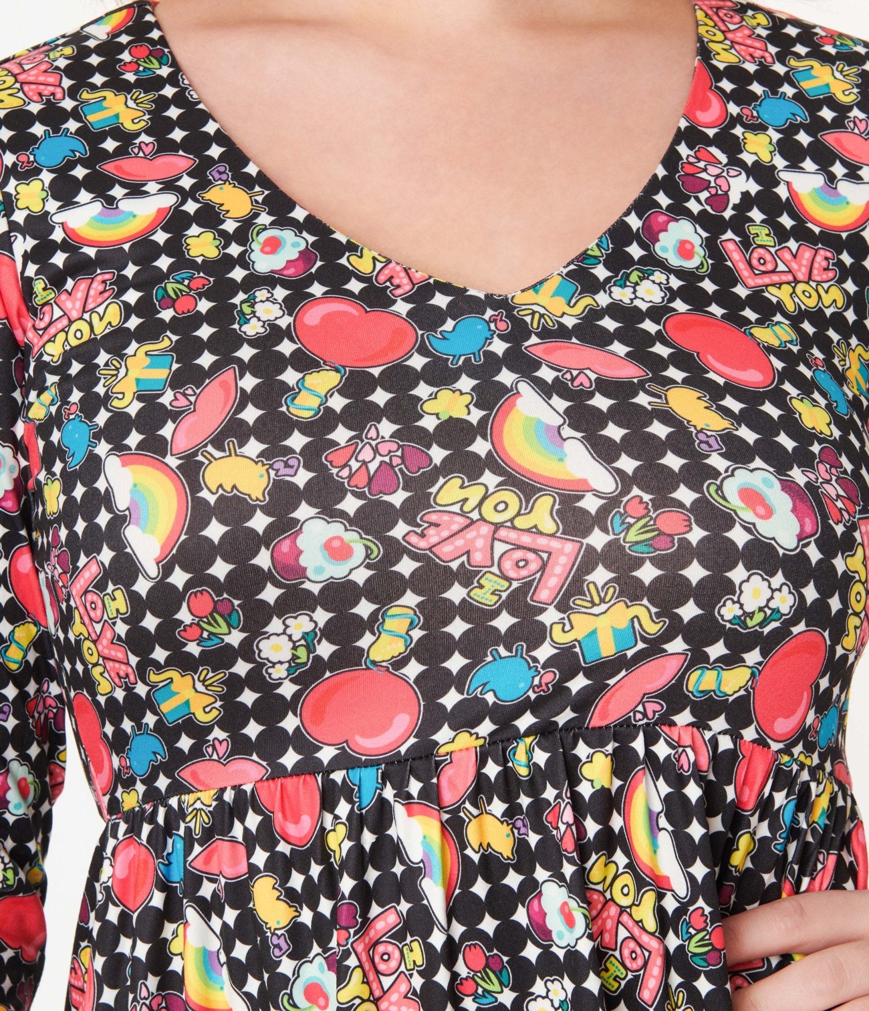 Dolly & Dotty Black & Rainbow Retro Print Flare Dress