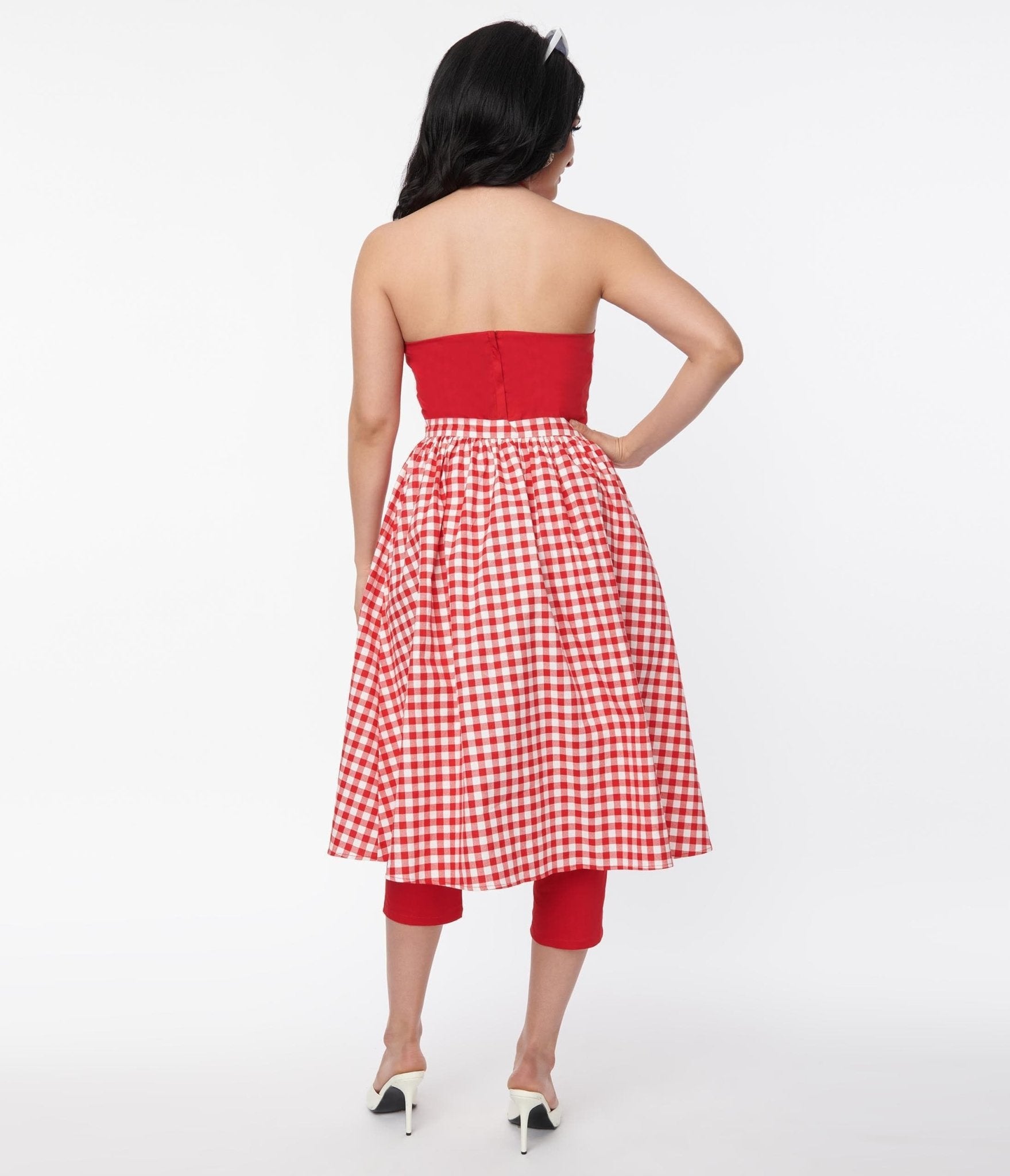 Collectif Red Gingham Skirted Midge Jumpsuit Set