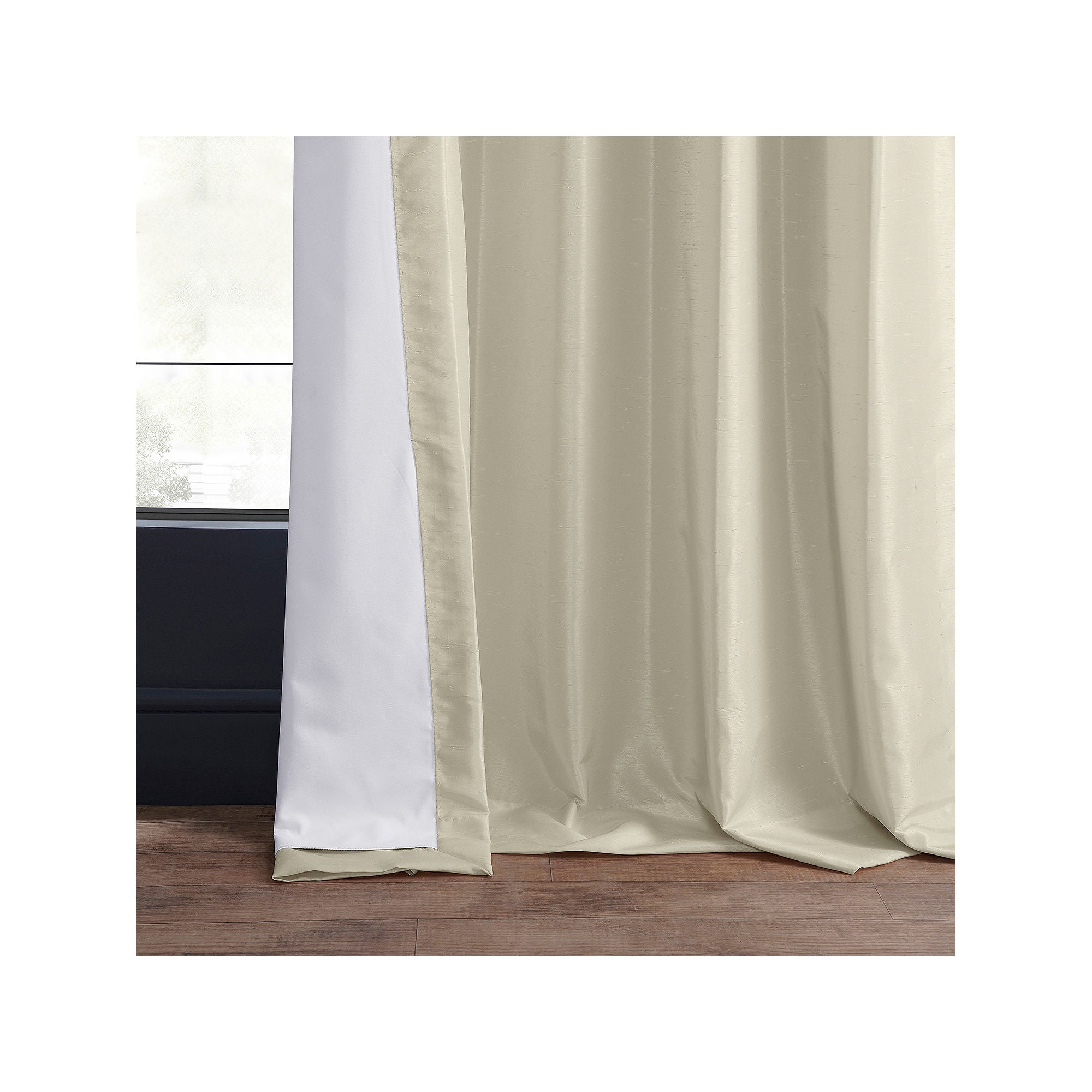 Exclusive Fabrics & Furnishing Pleated Vintage Textured Faux Dupioni Energy Saving Blackout Pinch Pleat Single Curtain Panel - Off White