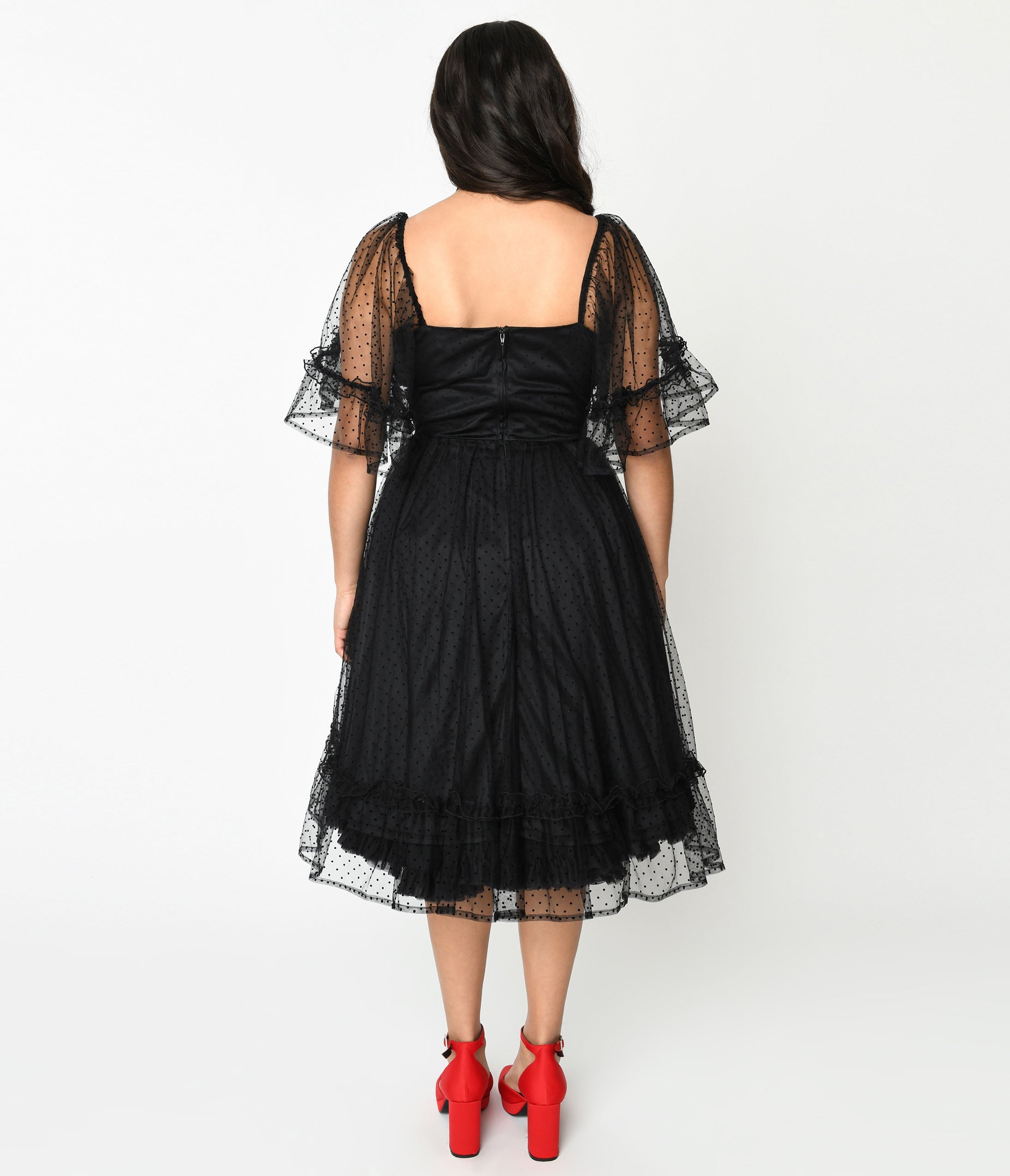 Unique Vintage 1950s Black Ruffle Sweetheart Swing Dress