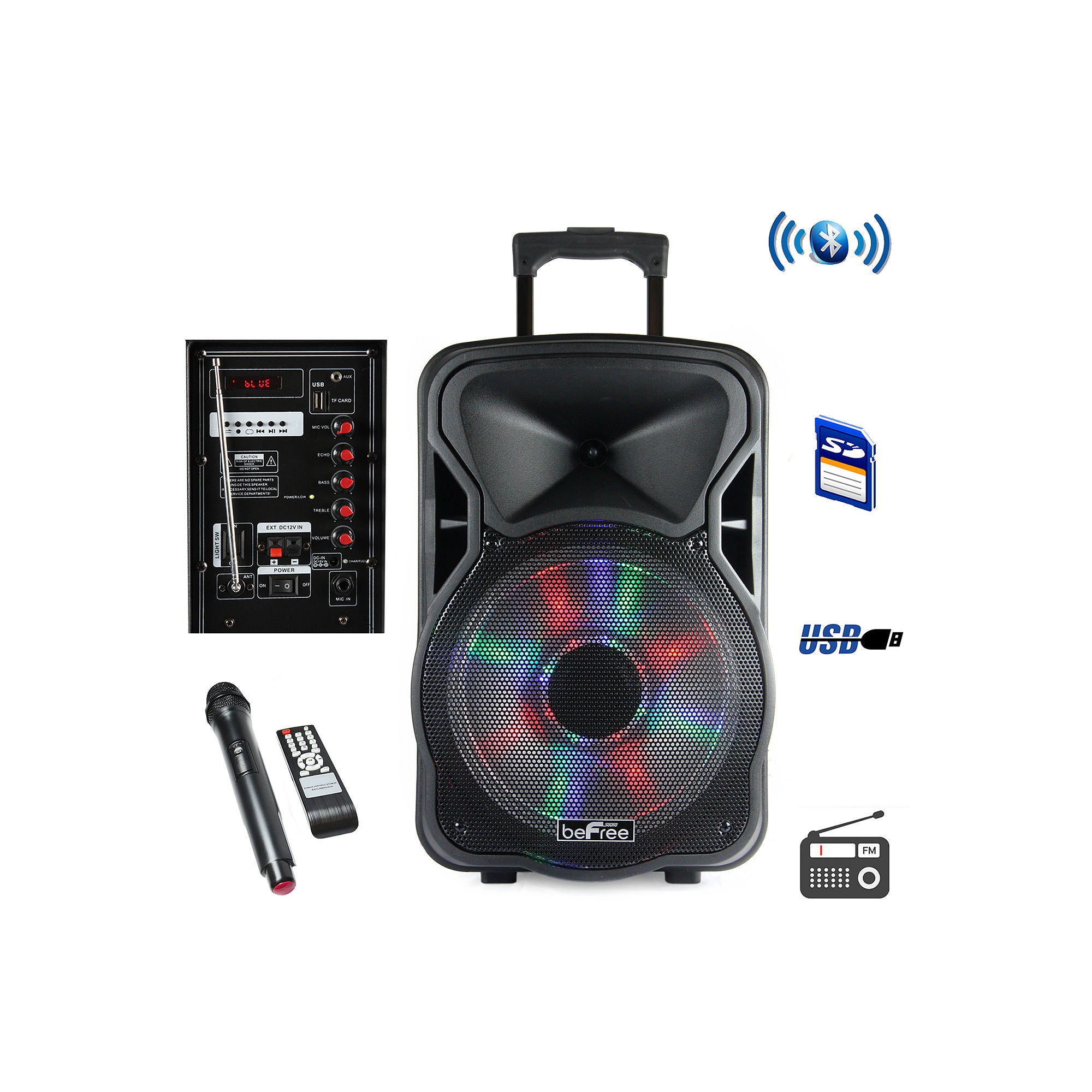 BeFree Sound BFS-5800 Bluetooth Rechargeable, Party Speaker, 15'' W