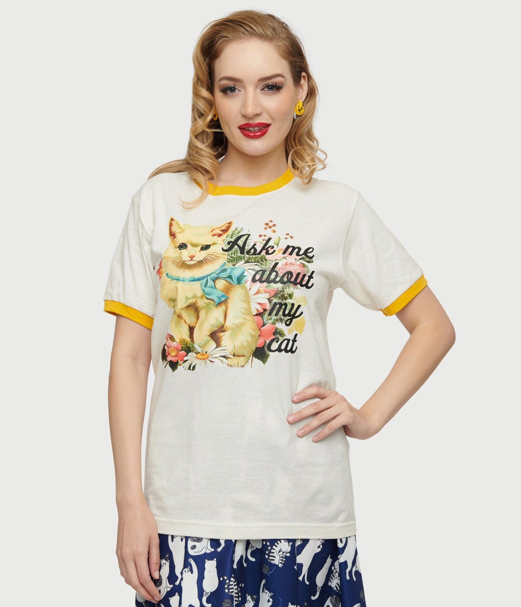 Ask Me About My Cat Unisex Ringer Tee