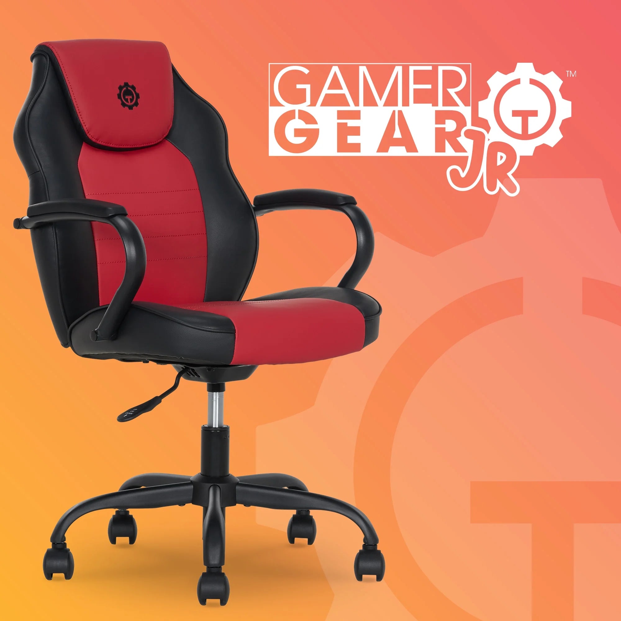 Gamer Gear 52688-Y-BLKRED Jr. Kids and Teens Gaming Chair with Padded Arms, Red and Black