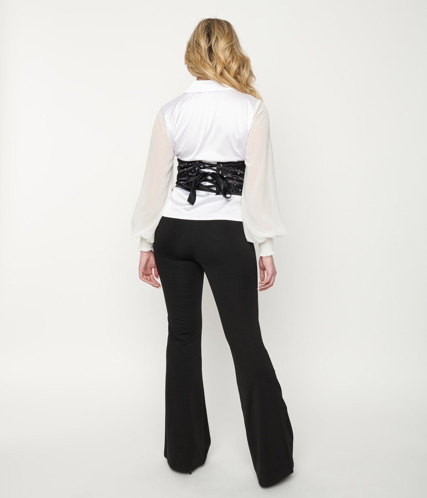 Black Front Pleat Flare Pants