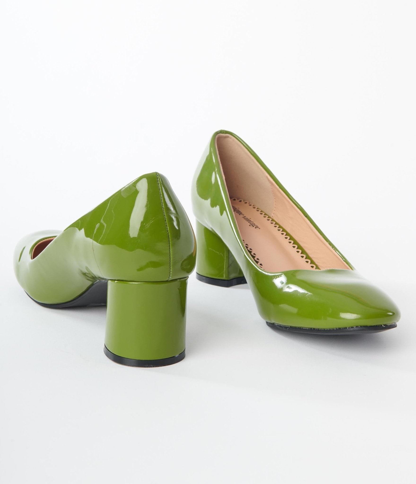 Unique Vintage Green Patent Block Heels