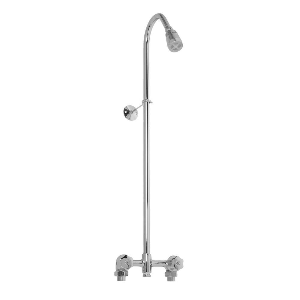 Indoor/Outdoor Exposed Pipe Shower f/Reversible Piping & Wall Support - CP