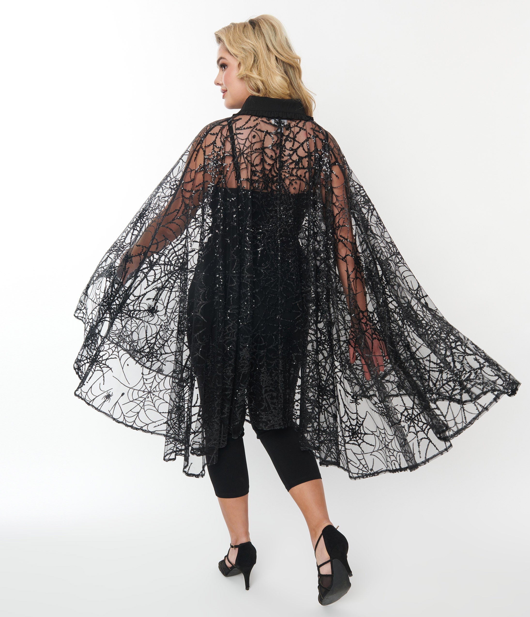 Unique Vintage Black Glitter Spiderweb Mesh Cape