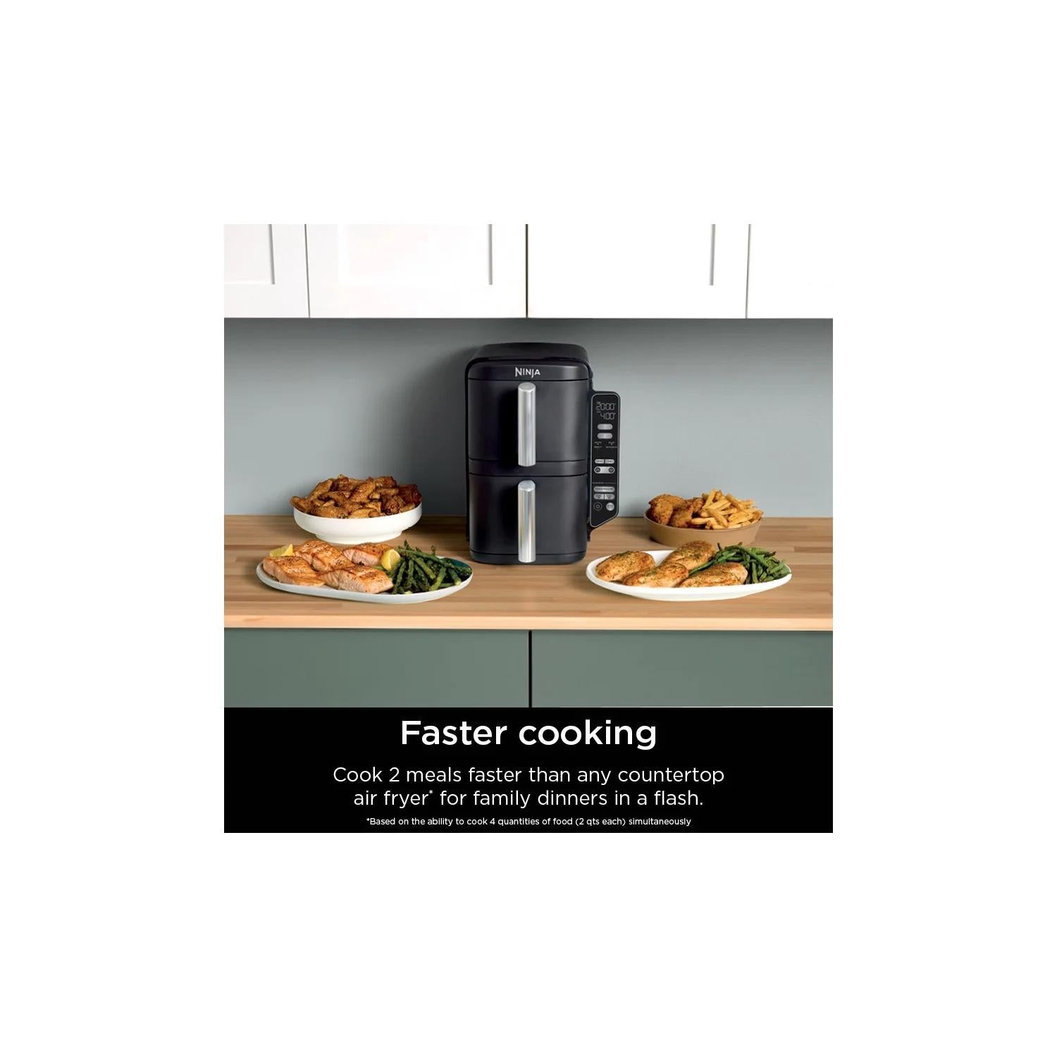 SharkNinja SL200 Ninja DoubleStack 8 Qt 4-in-1 2-Basket Air Fryer Space Saving Design